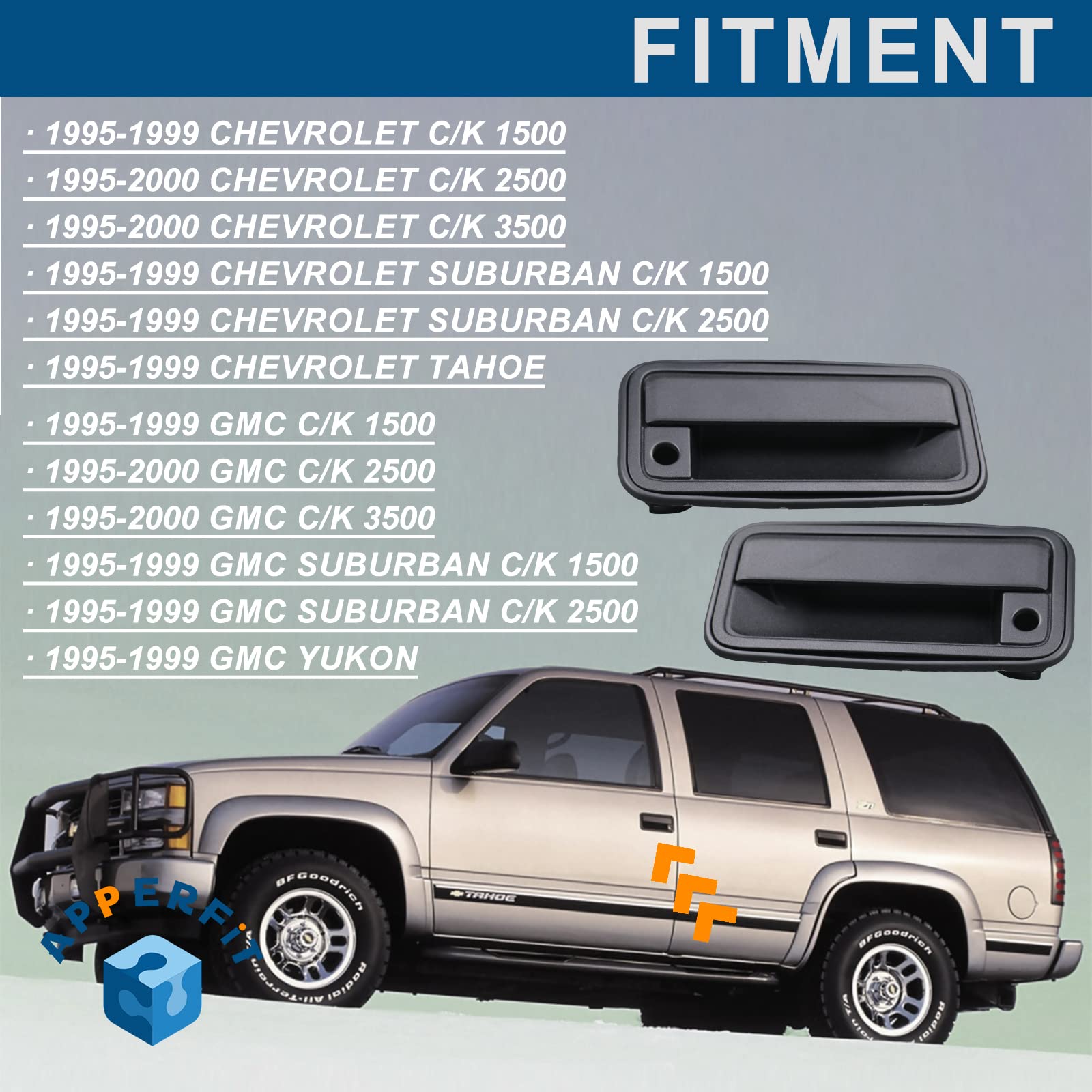 Apperfit All Metal Exterior Door Handle Front Compatible With 1995-2000 Chevrolet Chevy Tahoe Suburban C1500 C2500 C3500 K1500 K2500 K3500 Gmc Yukon Replaces 15742229 15742230