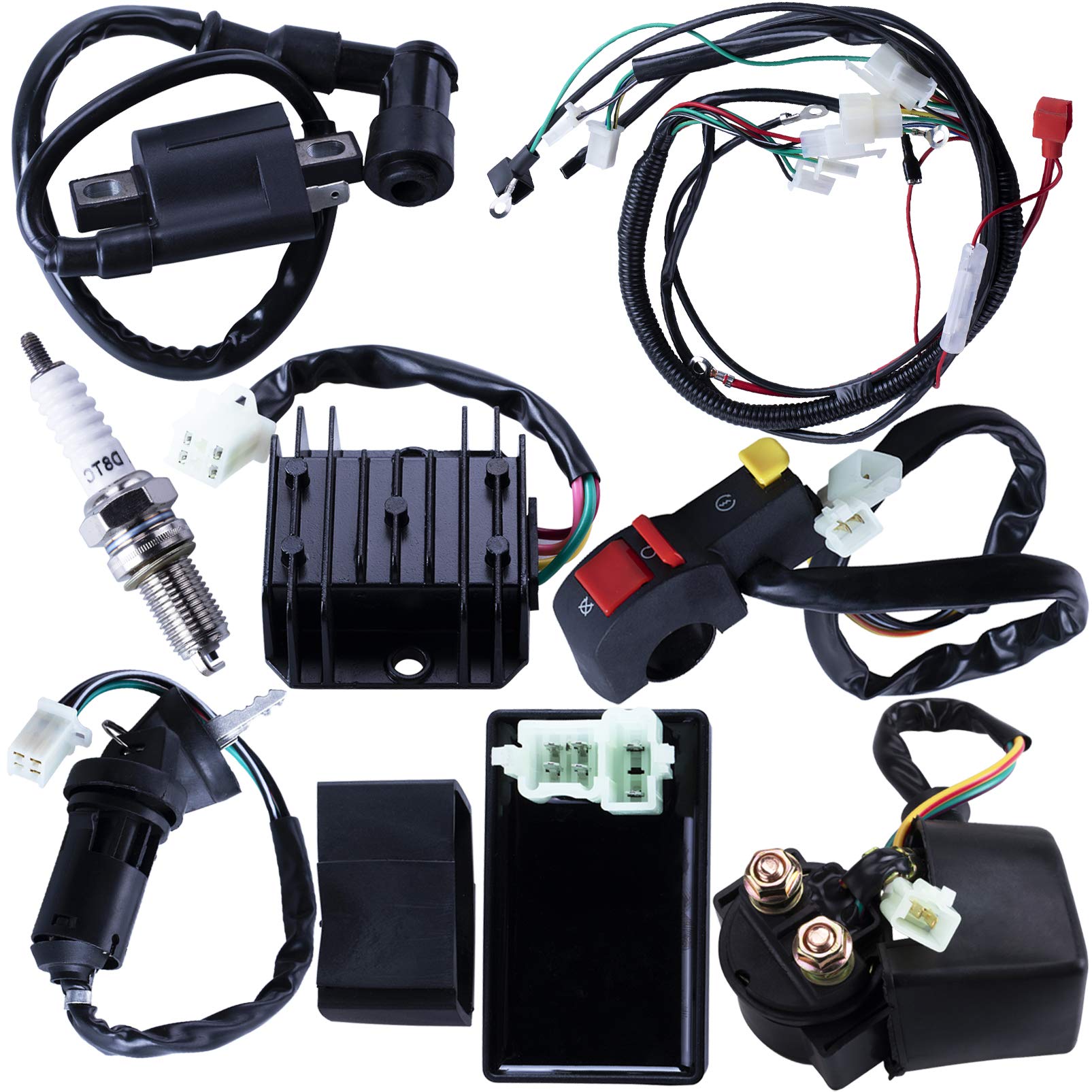 Complete Electrics Wiring Harness Cdi Ignition Coil Solenoid Relay Spark Plug Kits For Chinese 4-Stroke Atv Quad Dirt Bike 150Cc 200Cc 250Cc Go Kart By Otohans Automotive