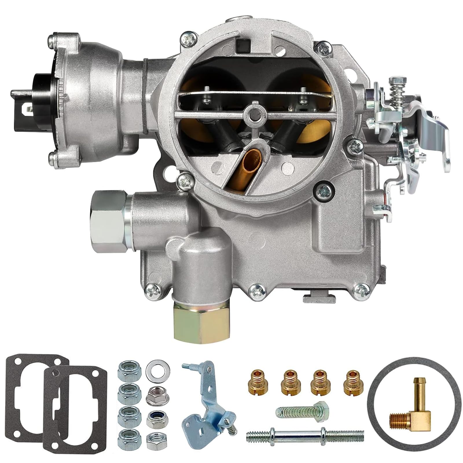 Marine Carburetor For Mercruiser 2 Barrel Carburetor For Rochester Mercarb 3.0L 2.5L 4.3L 4 Cyl 5.0L 5.7L Engine With Electric Choke Jets Gaskets & Short & Long Linkage, Oem #3310-864940A01, 8M0045397