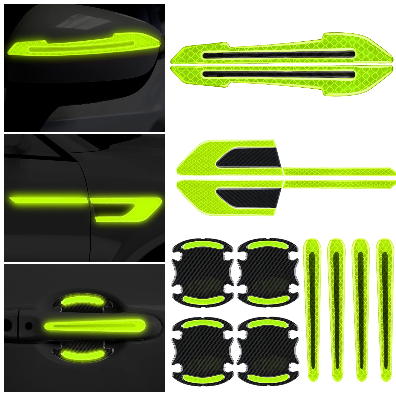 12 Pieces Reflective Car Stickers Set Rearview Mirror Reflective Warning Stickers Auto Door Cup Protectors and Handle Paint Scra