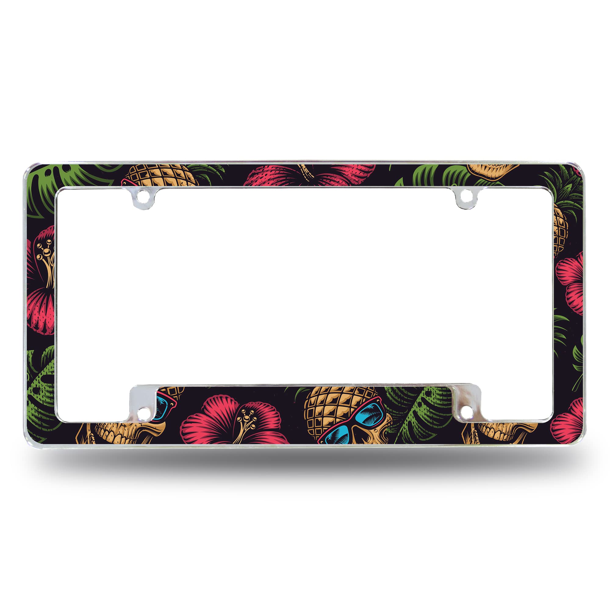Rico Industries Pineapple Skulls All Over Automotive License Plate Frame for Car/Truck/SUV (12 x 6)