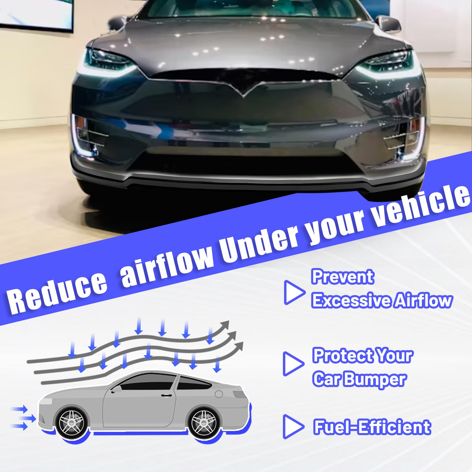 KUAFU 3Pcs Front Bumper Lip Splitter Compatible with 2016-2020 Tesla Model X Under Chin Spoiler Air Dam Body Kit Black