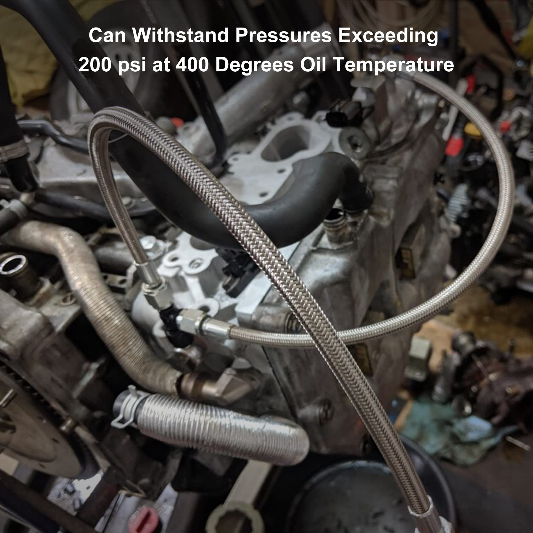 4An Turbo Oil Feed Line 12' Turbo Feed Line Length Stainless Steel Braided 4An Pressure Stainless Remote Turbocharger Oil Drain Return Line An4 90 Degree End Straight Hose End