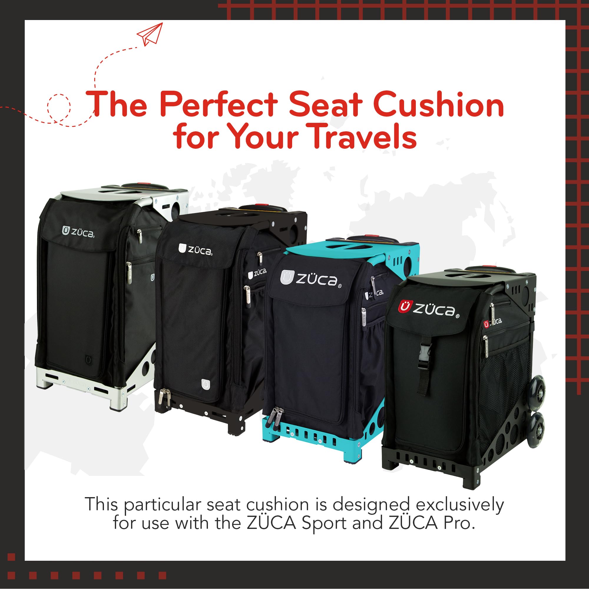 ZUCA Seat Cushion, Reversible - Black/Red