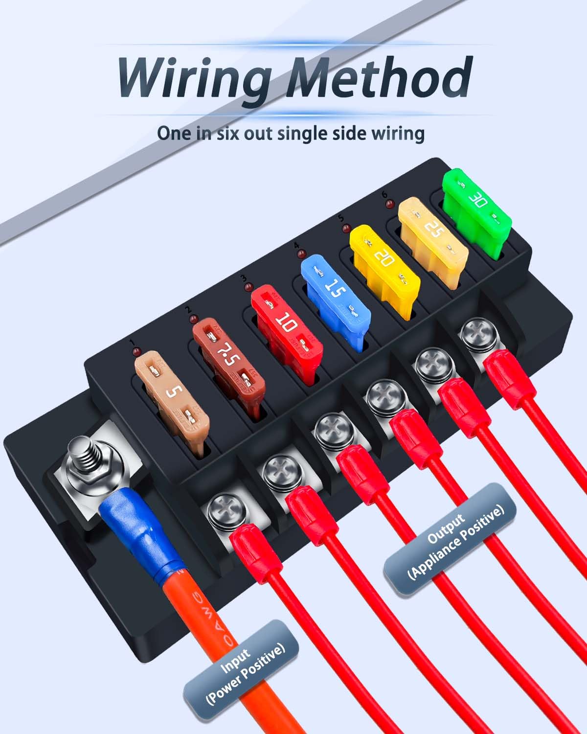 YEZriler 12V Waterproof Fuse Block - 6 Circuits Relay Box Kit with LED Indicator for Automotive, RV, Truck, Boat - Black