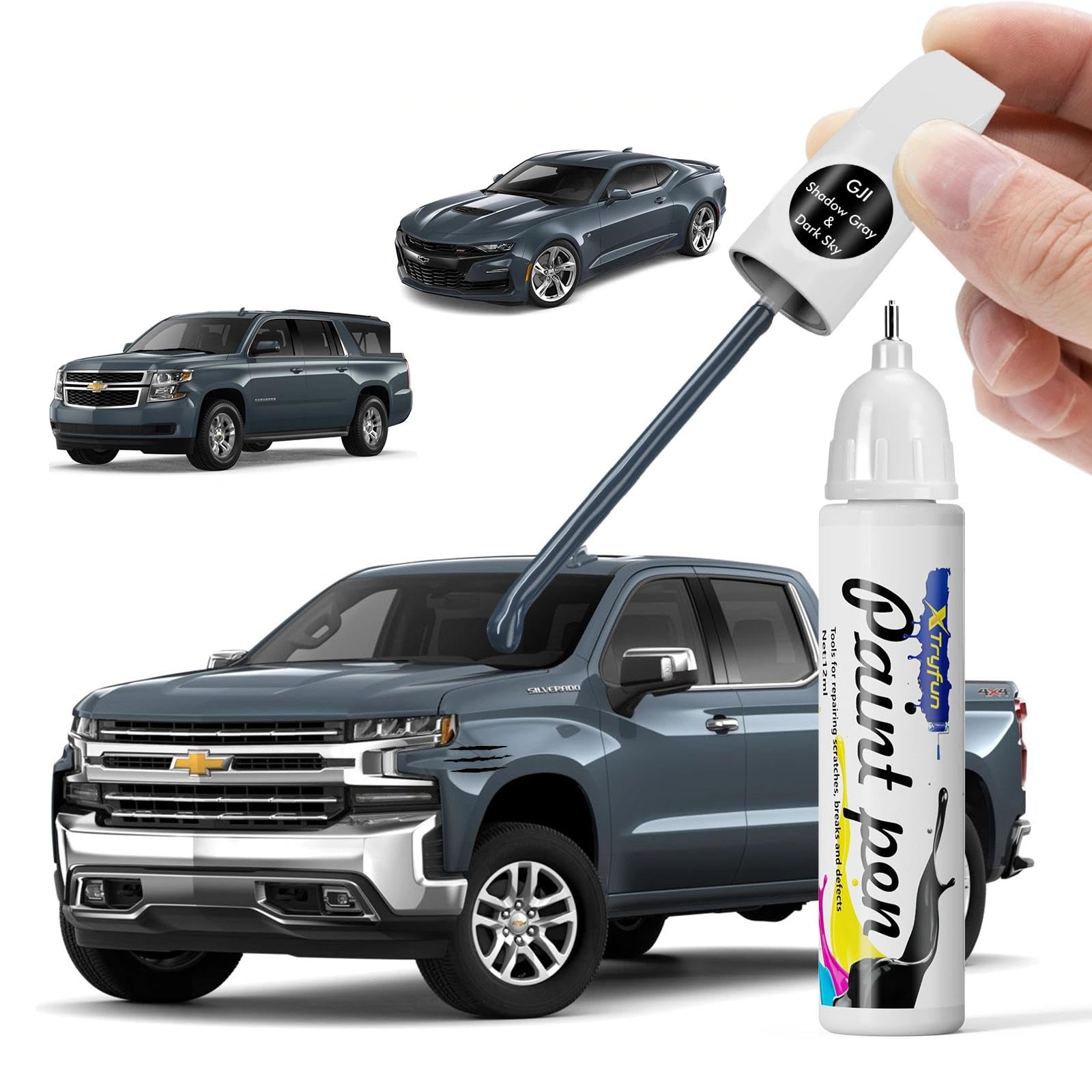 XTryfun GJI/WA626D Shadow Gray Touch Up Paint Compatible with Chevrolet, DIY Car Paint Scratch Repair, Automotive Paints, Quick 