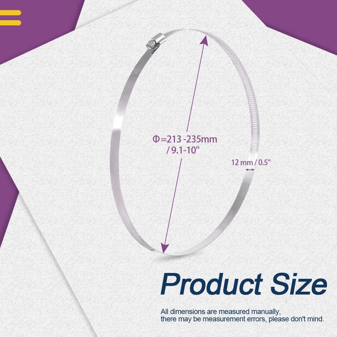 Swpeet 8Pcs 9-10inch (232-254mm) Hose Clamp 304 Stainless Steel Adjustable Range Worm Gear Hose Clamp Fuel Line Clamp Perfect fo