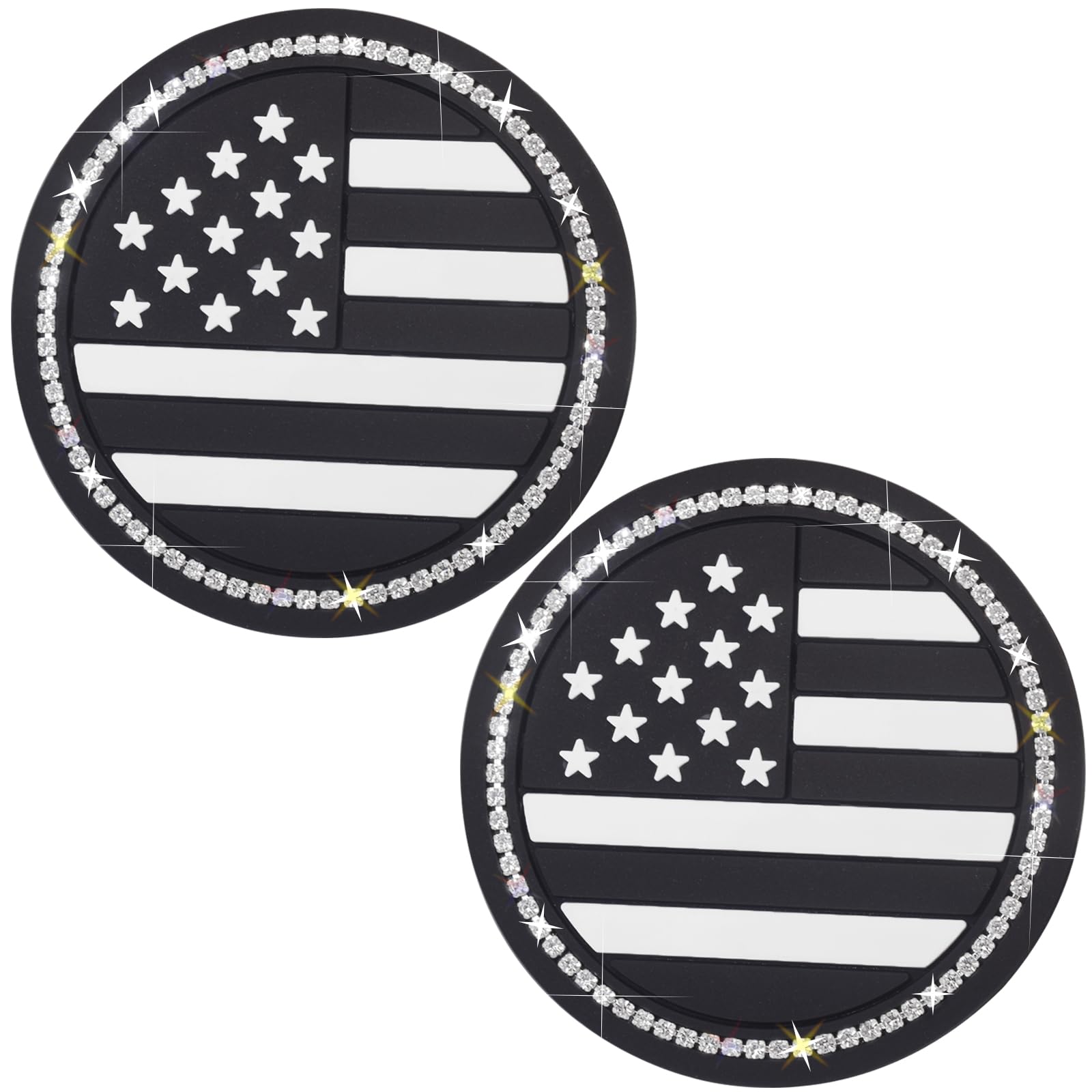 Car Cup Holder Coasters,Bling American Flag Us Flag Insert Car Cup Coaster,2.75 Inch Anti Slip Drink Mat,Vehicle Crystal Rhinest