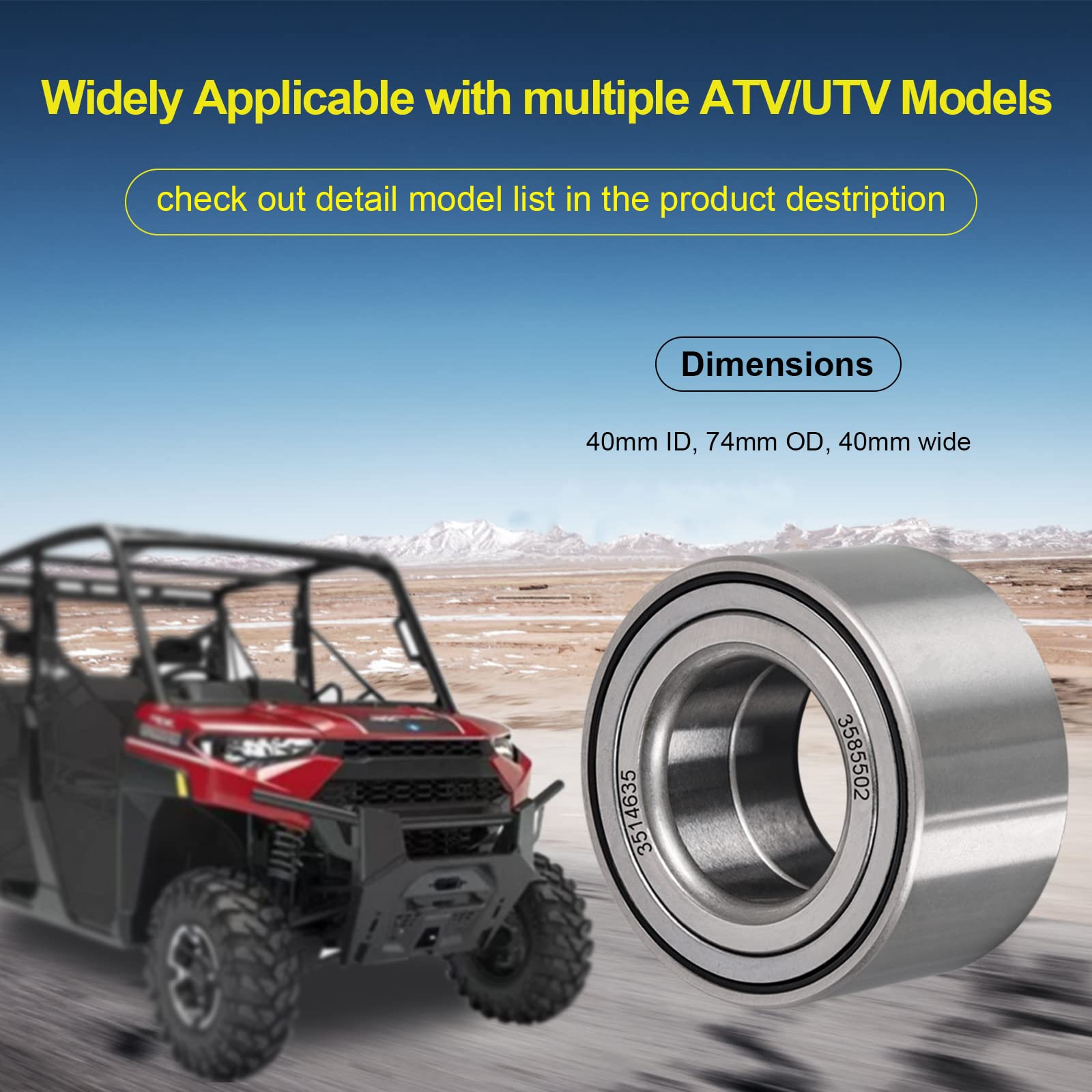 Rear Wheel Bearings fit for UTV/ATV Polaris Side by Side Sportsman/RZR/Ranger/Polaris/Brutus HD, Set of 2, 3514635, 3585502