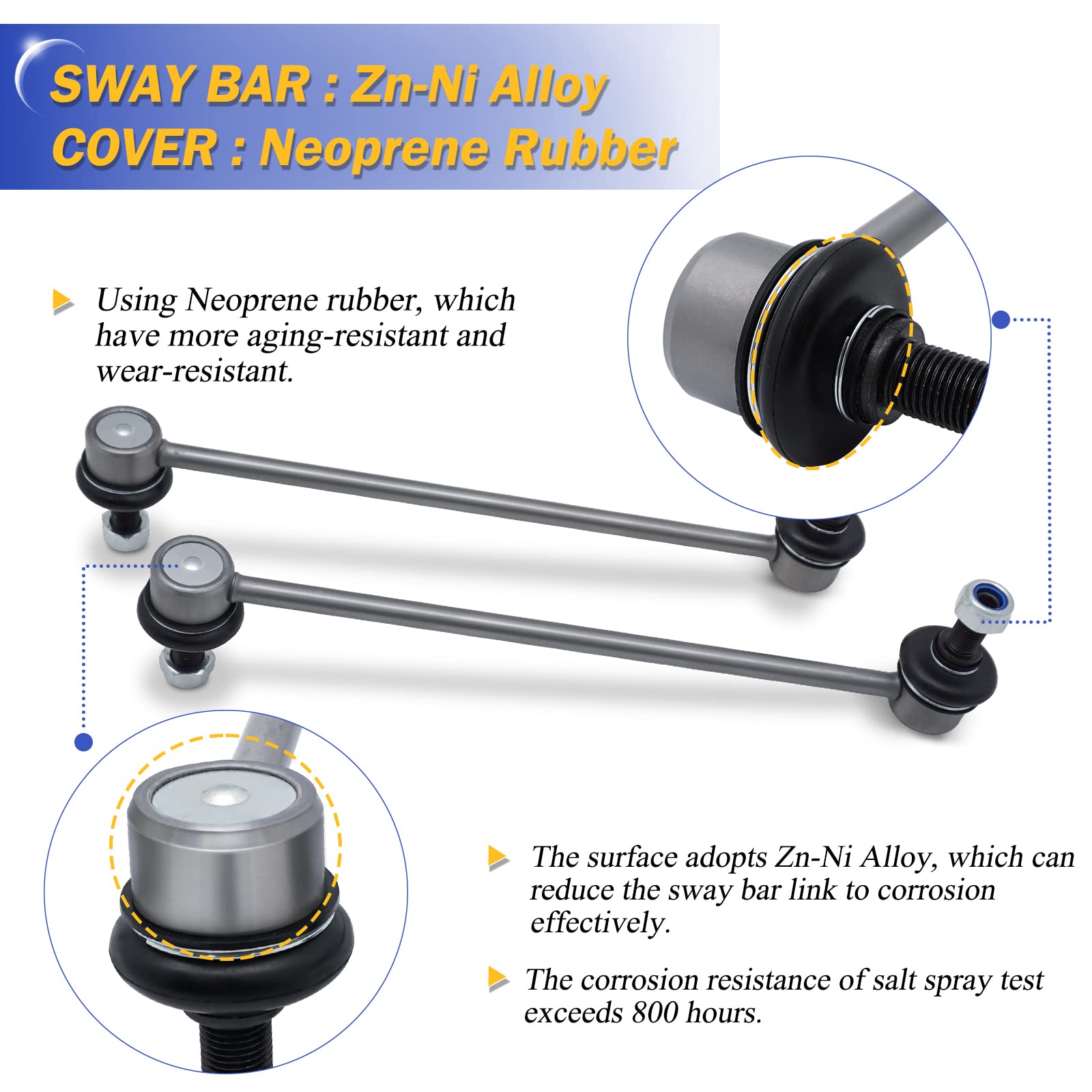 K80230 Zinc-Nickel Alloy Front Stabilizer Sway Bar Links For Pontiac Vibe 2003-2010?Scion Tc 2005-2010?Toyota Corolla 2003-2018?