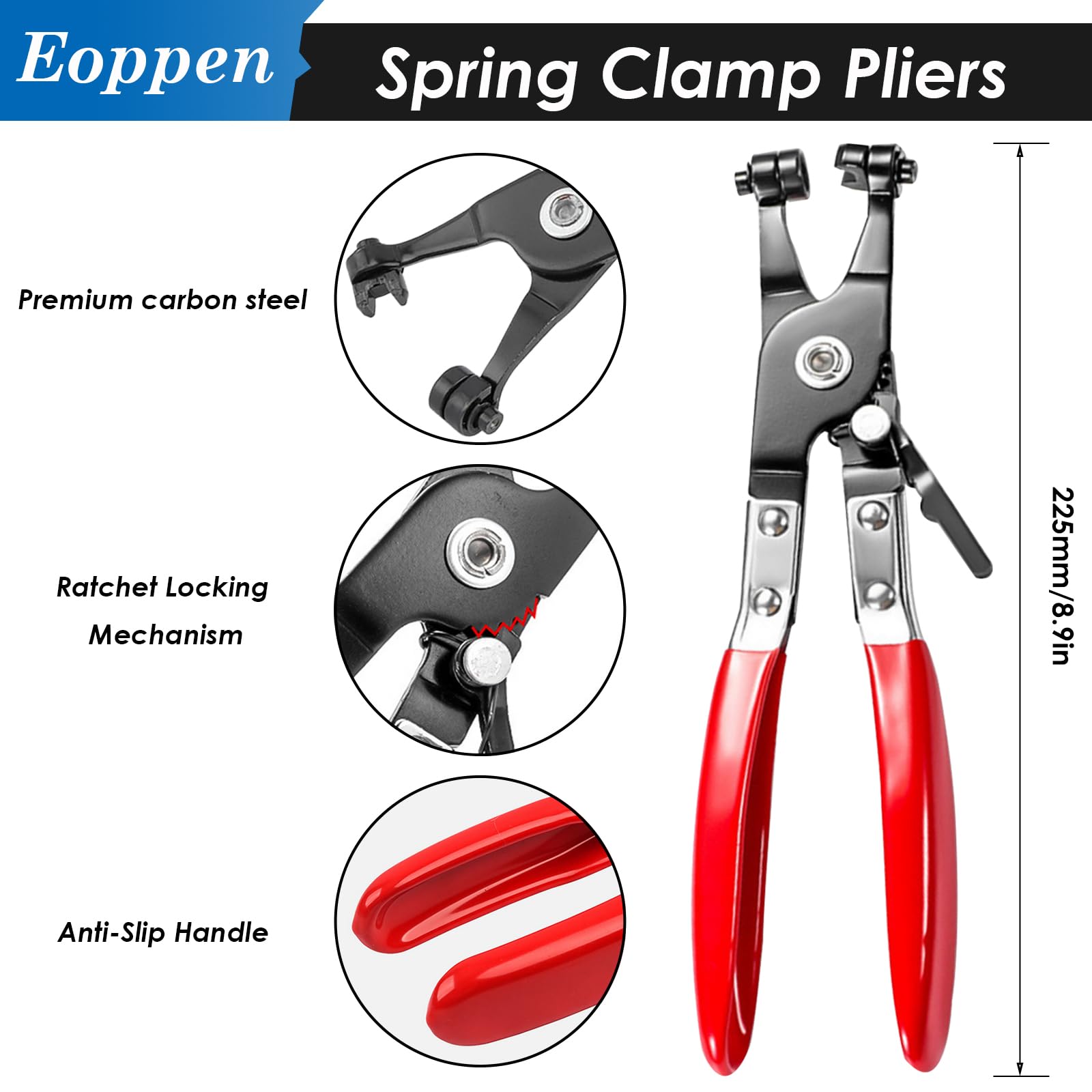 Eoppen 132Pcs 6-25Mm Spring Hose Clamps Assortment Kit With Swivel Flat Band Fuel Hose Clamp Plier - 16 Sizes Fuel Line Silicone