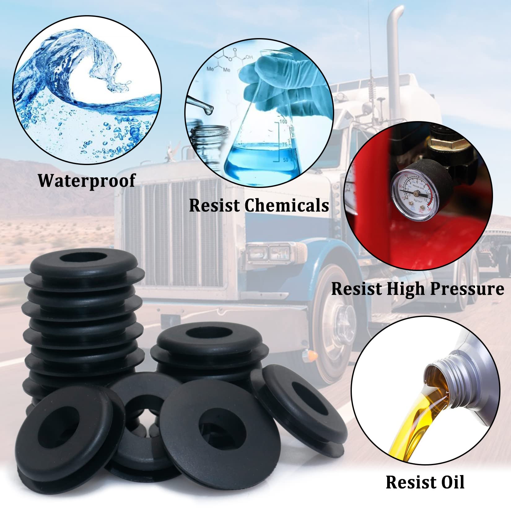iBroPrat Glad Hand Seal, 20pcs Gladhand Washers Rubber Seals Black Gasket Elastic Grommets for Semi Trucks Trailers Brake Air Ho