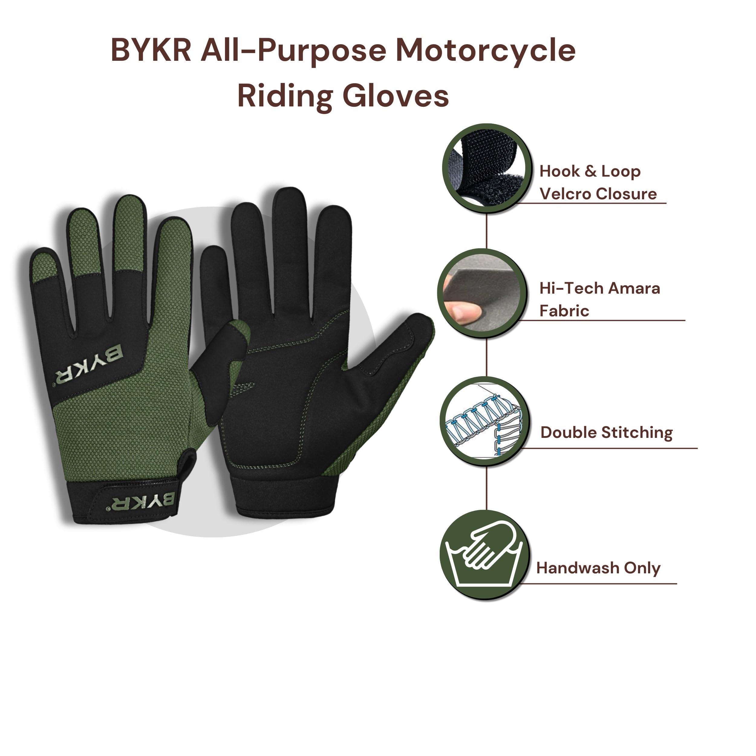 Bykr All-Weather Motorcycle Gloves For Men & Women - Protection For Dirt Bike, Bmx, Mx, And Atv Riding - Mil Green M