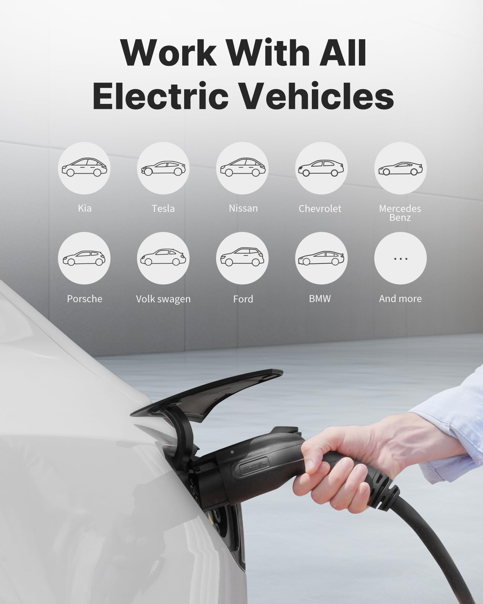 Autel Home Level 2 Ev Charger Up To 50Amp, 240V, Indoor/Outdoor Car Charging Station, Flexible 25-Foot Cable,Hardwired, Silver