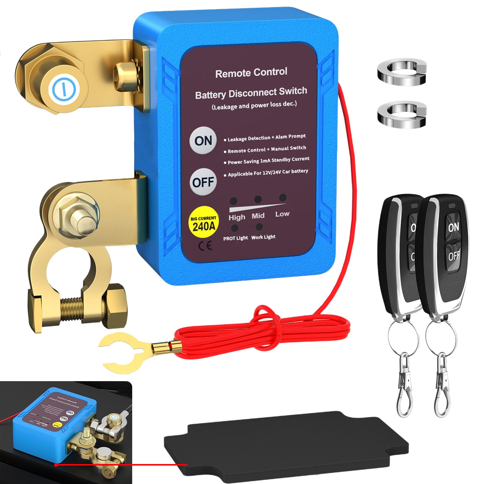 Gasoray Kill Switch For Car,12V 240A Remote Battery Disconnect Switch Smart Voltage Kill Switch, Car Kill Switch Anti Theft, Pre