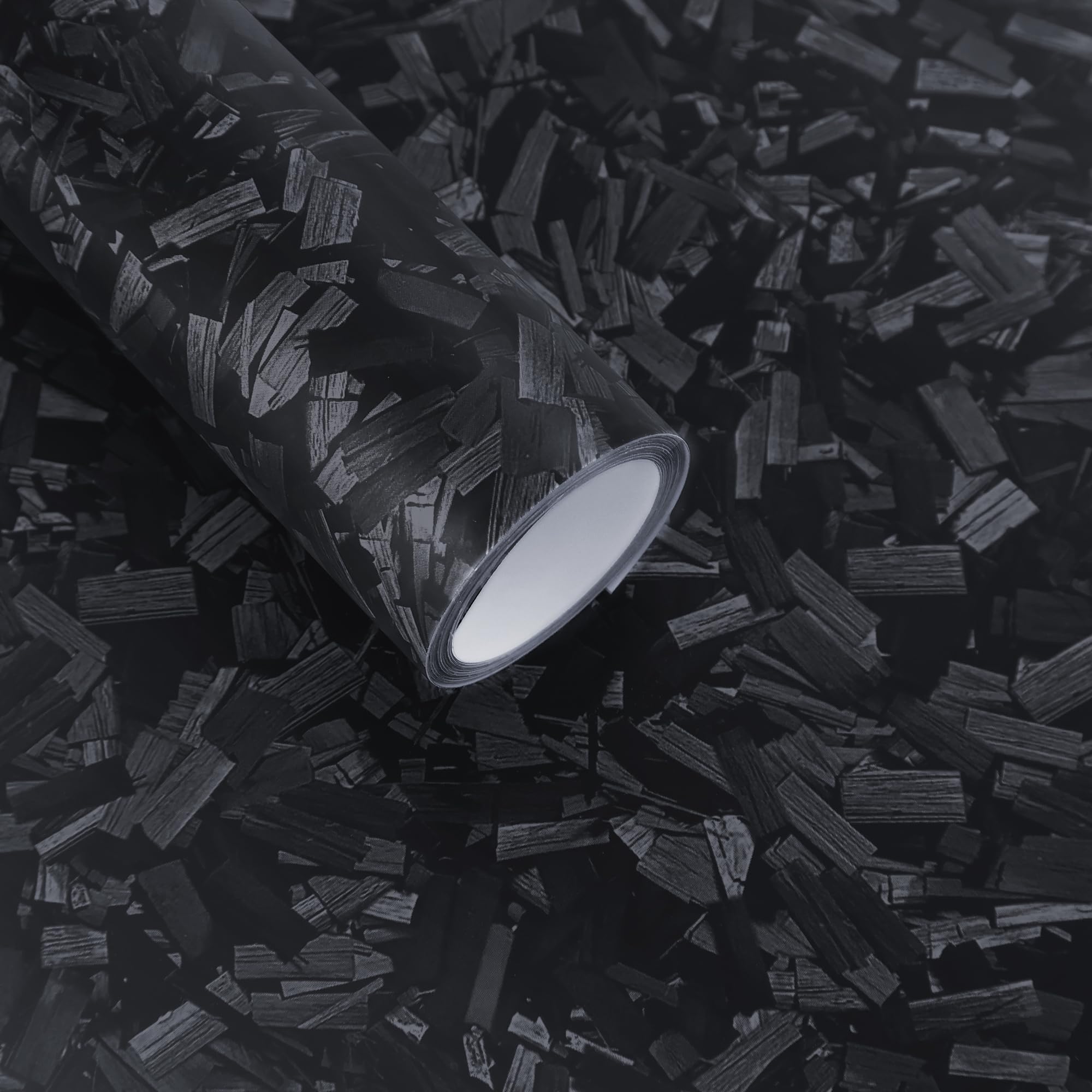 Lypumso Matte Black Forged Carbon Fiber Vinyl Wrap Roll, Anti-Wrinkle Bubble Free Replacement Car Sticker, Premium Self Adhesive