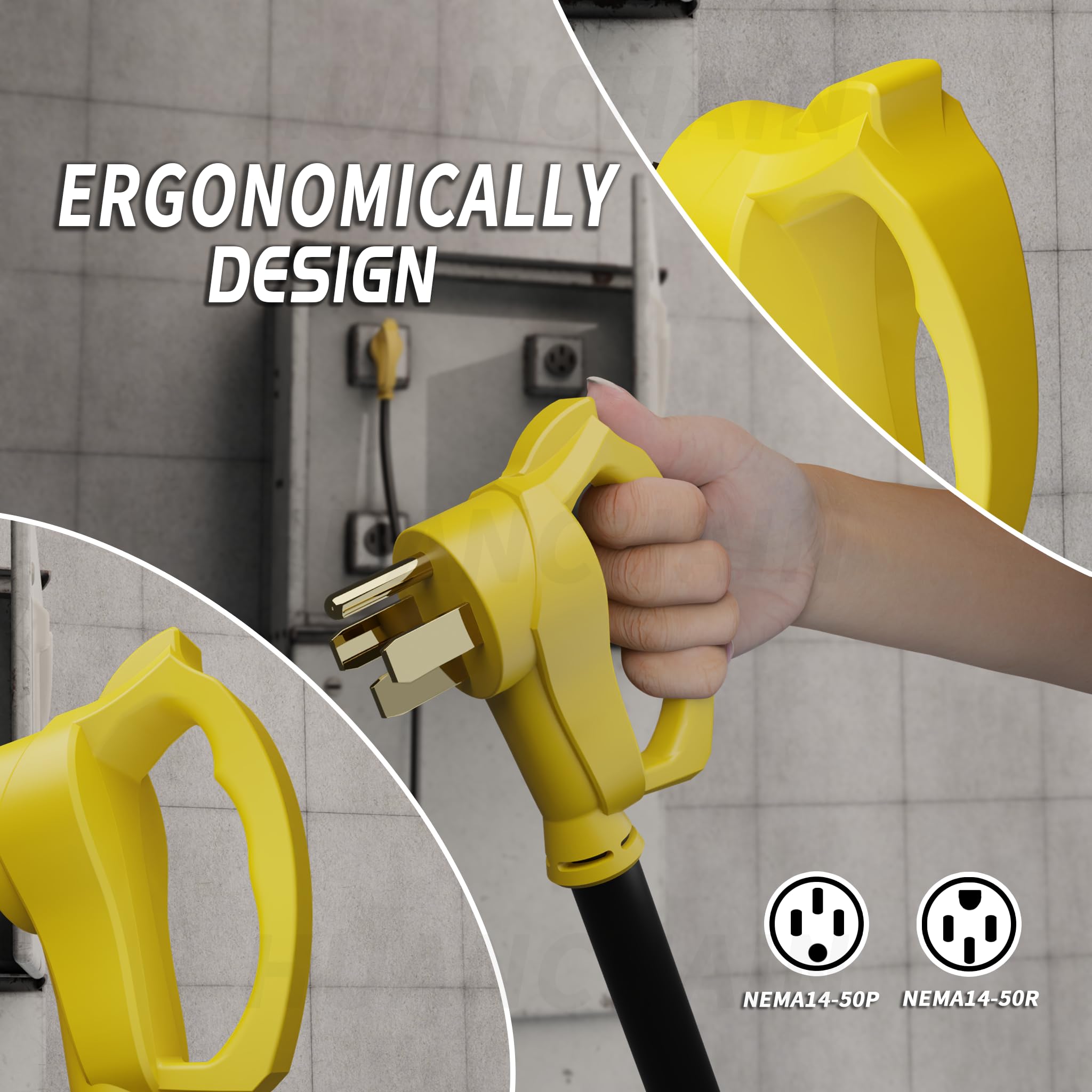 Plugsaf 10 Ft 50 Amp Rv/Ev Extension Cord Outdoor With Grip Handle, 4 Prong Flexible Heavy Duty 6/3+8/1 Gauge Stw Rv Power Cord