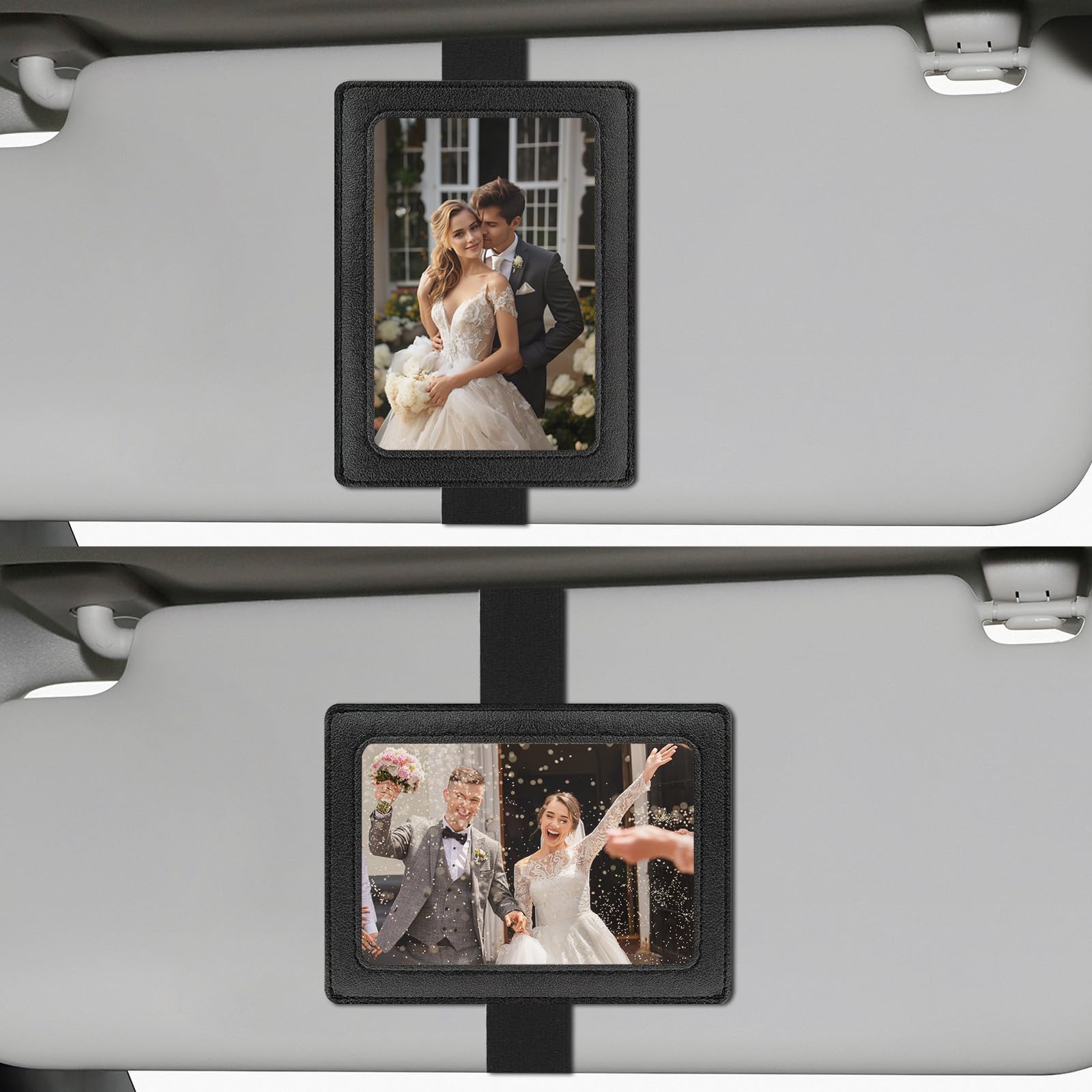 Leather Car Visor Picture Holder Photo Clip Fits 5-Inch Car Picture Frame Displays Your Photographs Sun Visor Car Photo Holder B