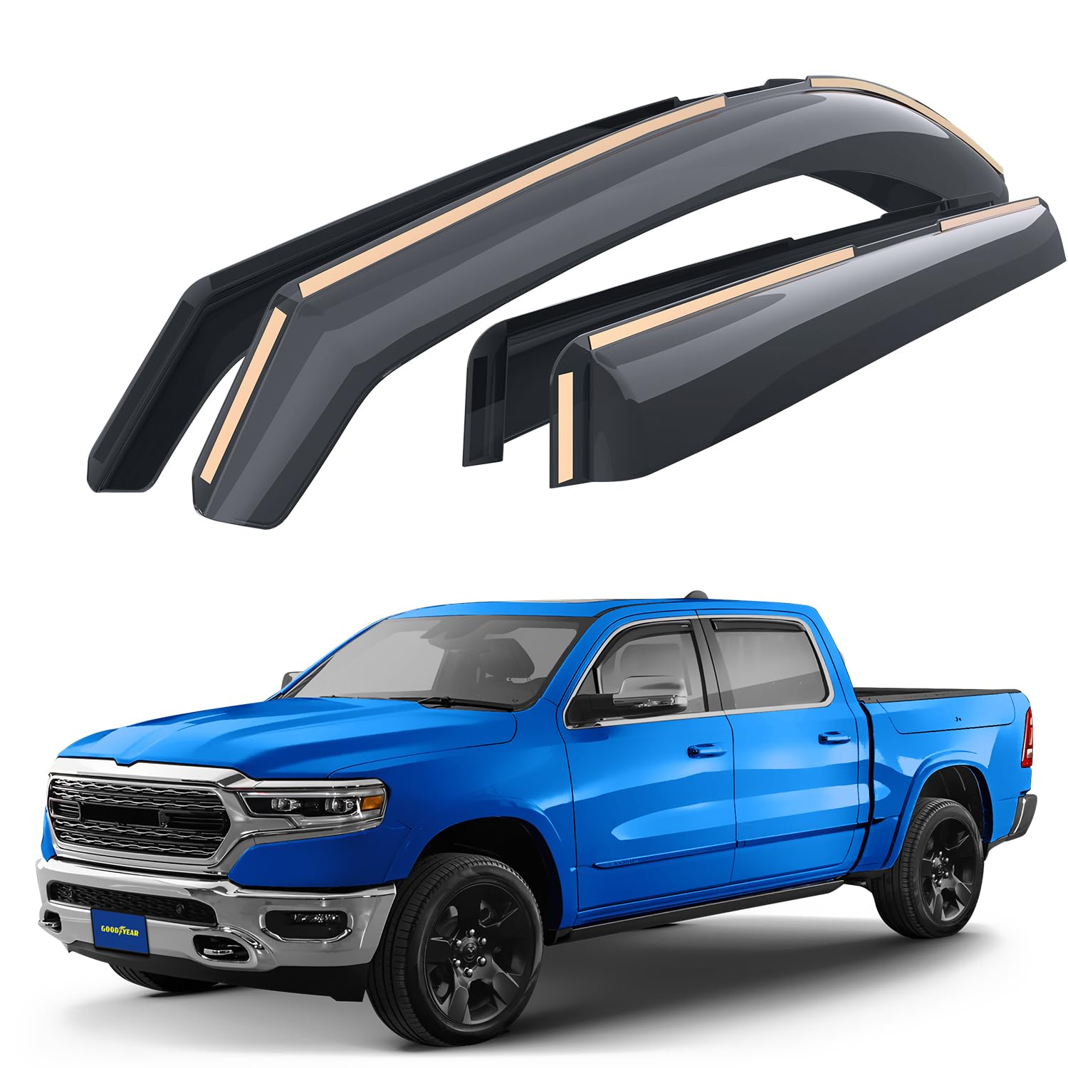 Goodyear Shatterproof In-Channel Window Deflectors For Trucks Dodge Ram 1500 2019-2025 Crew Cab, Rain Guards, Window Visors For