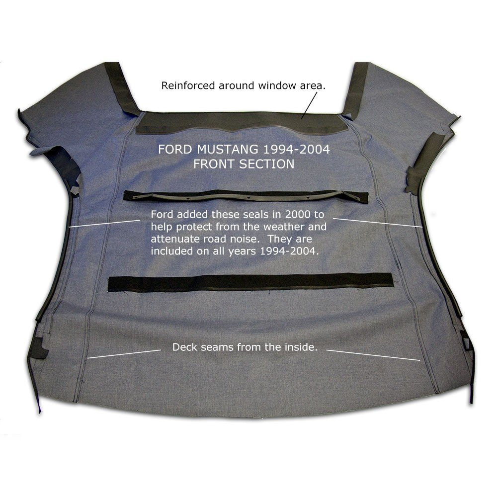 Compatible With Ford Mustang Convertible Soft Top With Heated Glass Window Two-Piece Factory Style Black Sailcloth 1994-2004