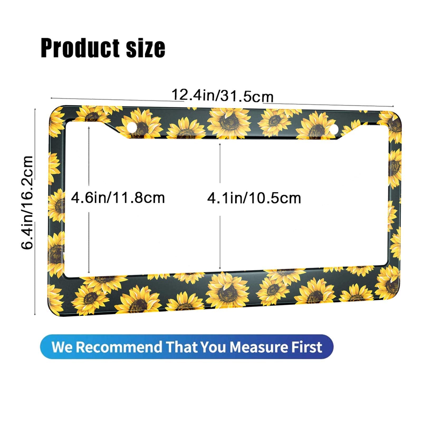 HOSNYE Watercolor Sunflower License Plate Frame Yellow Colorful Sunflower Metal License Plate Cover Front Plates Frames Car Tag