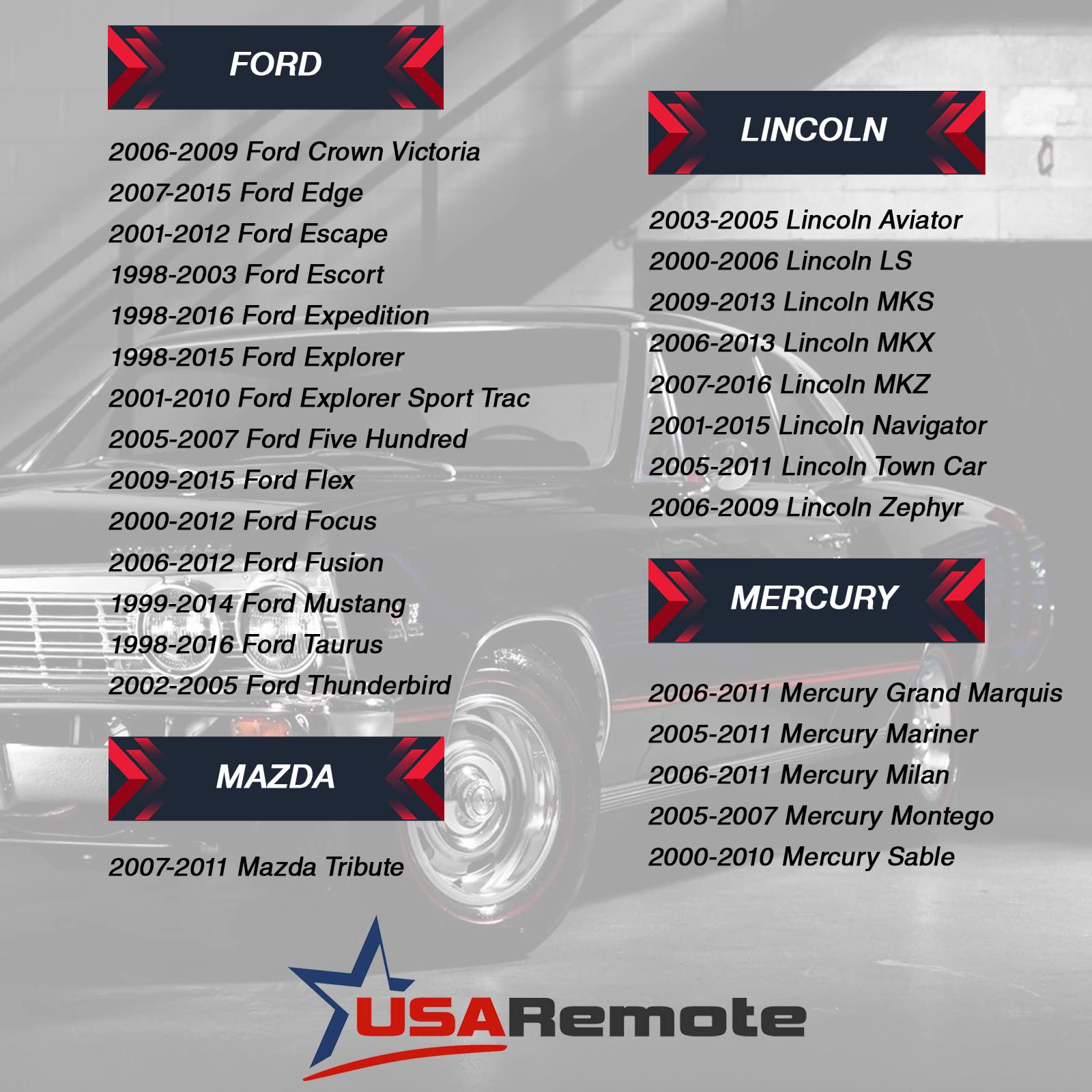 Car Key Fob Keyless Entry Remote Fits Ford, Lincoln, Mercury, Mazda With Ignition Key (Cwtwb1U331 Gq43Vt11T Cwtwb1U345 4-Btn), Set Of 2