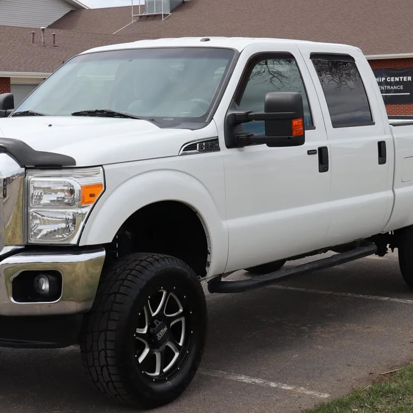 In-Channel Window Rain Guards For 1999-2016 Ford F250 F350 F450 F550 Super Duty Supercrew Cab, Tape On Window Visors Vent Guard