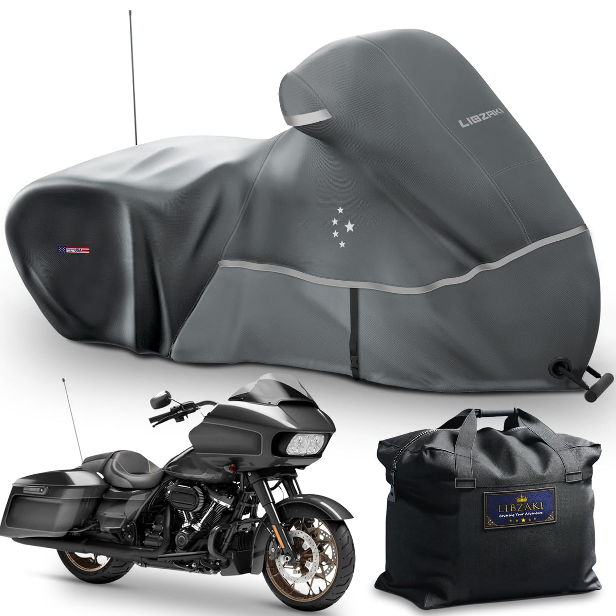 Motorcycle Cover Li Libzaki 600D Heavy Duty Storage For Touring Models Harley Davidson Road King,Road Glide,Street Glide, Electr