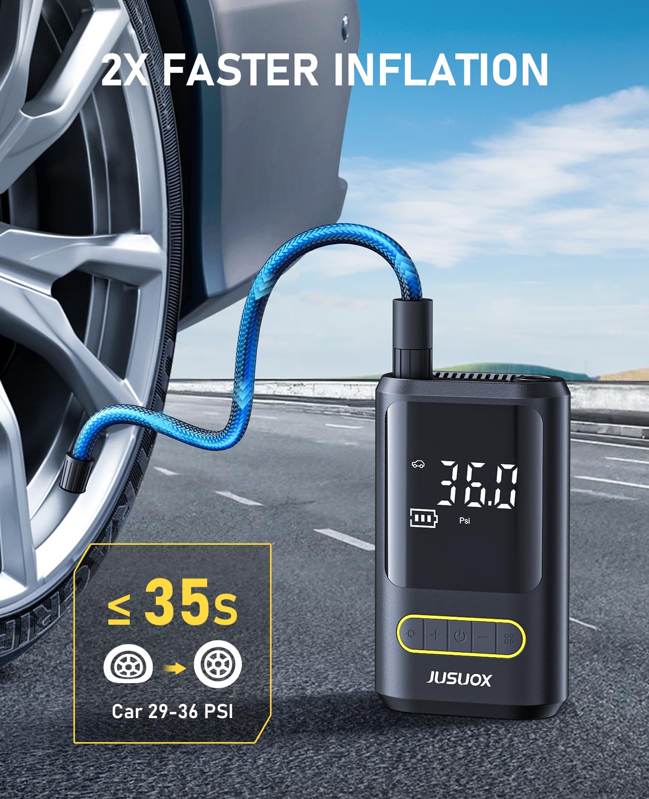 Jusuox Tire Inflator Portable Air Compressor, 150 Psi Cordless Air Pump For Car Tires, Electric Bike Tire Pump For Car, Motorcyc