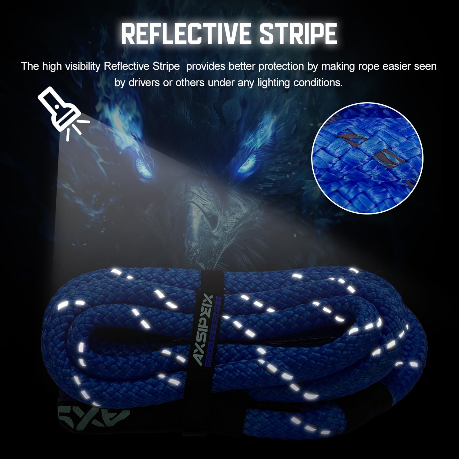 Axsipeix 7/8''  30Ft Kinetic Recovery Rope (31,700Lbs) Heavy Duty Offroad Kinetic Rope For Utv, Atv, Suv, Car (Blue)