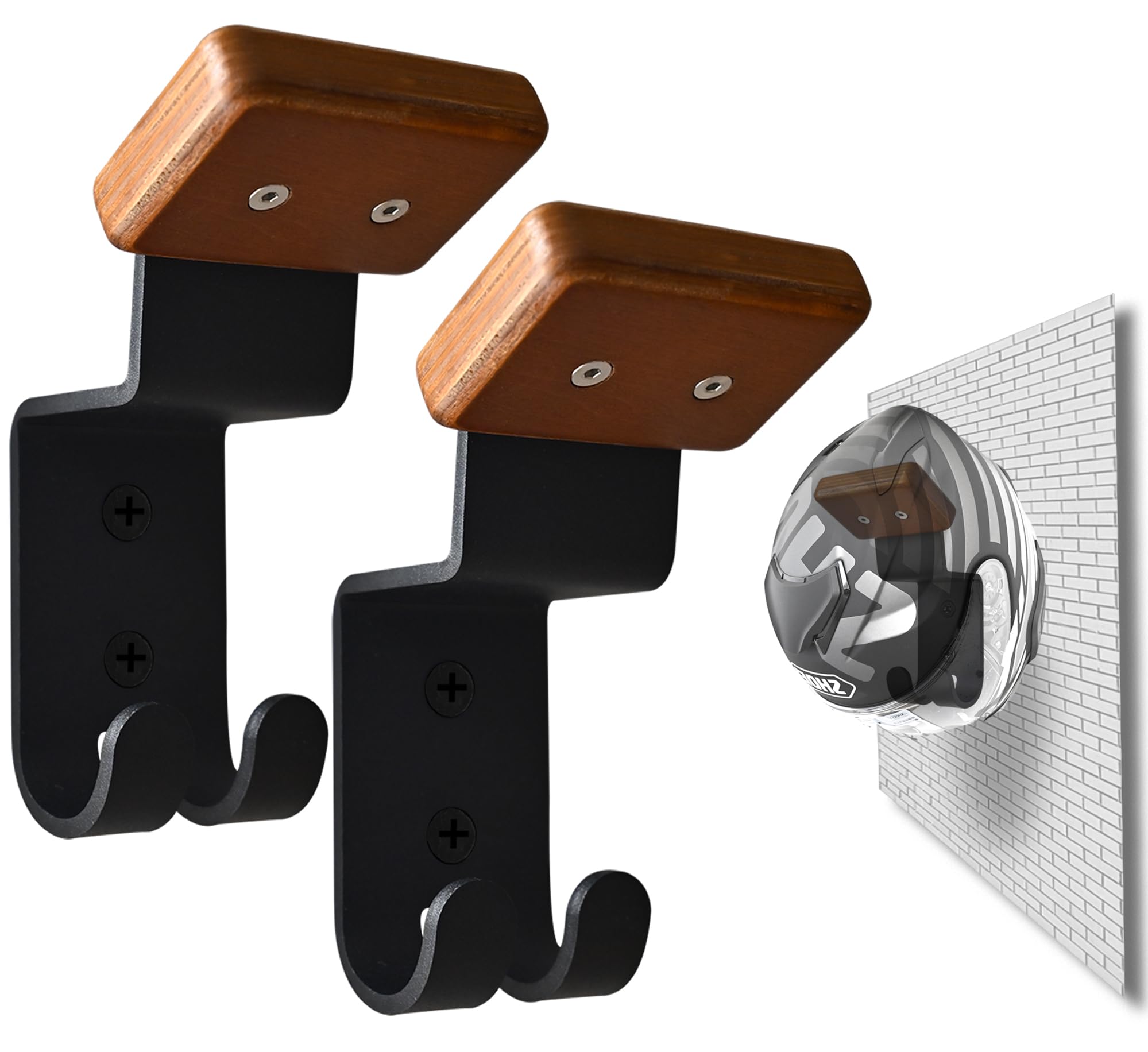 Motorcycle Helmet Rack, Heavy Duty Helmet Holder on Wall for Motorcycles Keys Gloves (2)