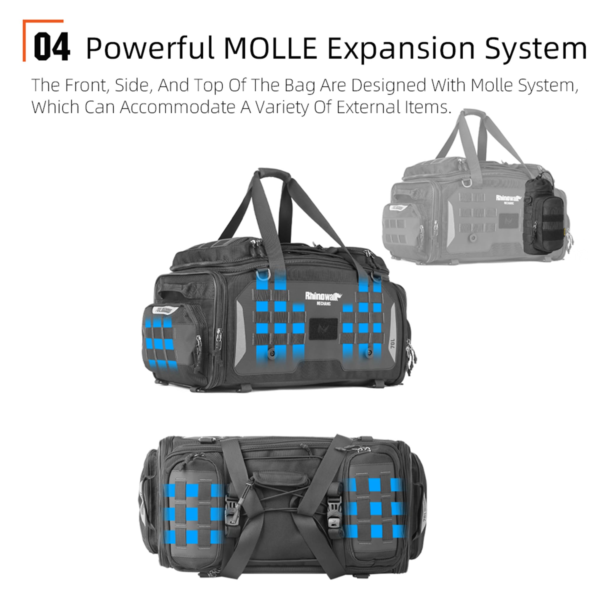 Rhinowalk Motorcycle Tail Bag Expandable Motorcycle Travel Luggage Waterproof 70L With Molle System Trunk Rack Bag With Sissy Ba