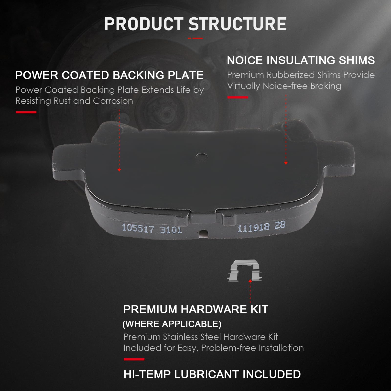 Cciyu Professional Ceramic Rear Brakes Pads Set Fit For 2000-2007 For Toyota Avalon,2000-2006 For Toyota For Camry,2000-2008 For