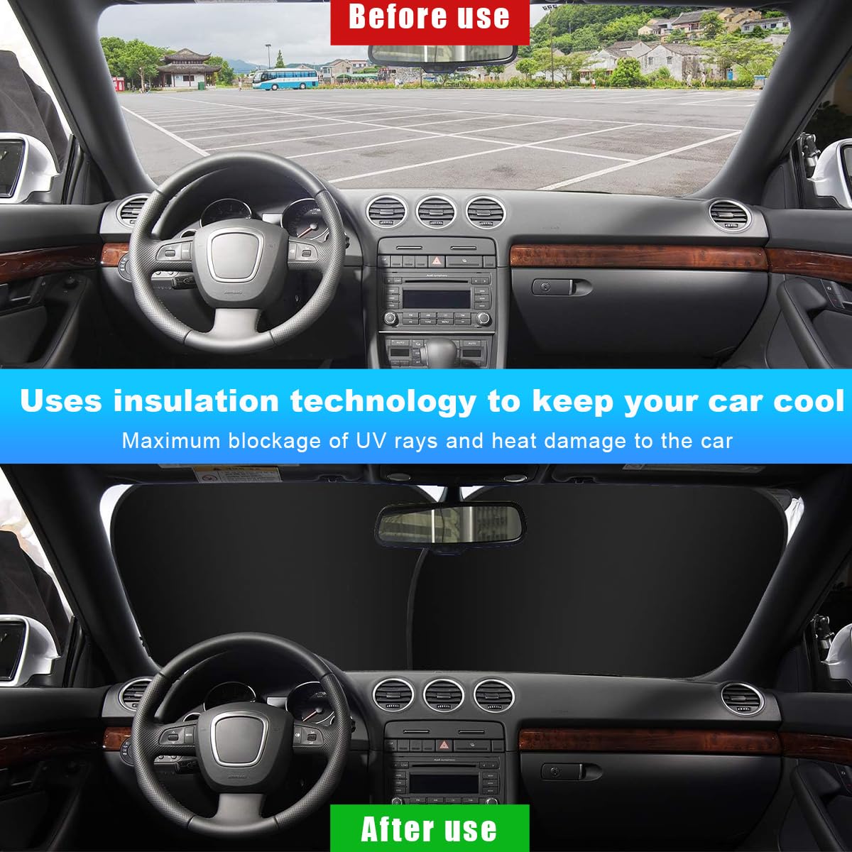 Ziciner 2 PCS Car Windshield Sun Shade, Auto Sun Heat and UV Rays Blocker, 33''  36'' Foldable Automotive Front Window Sunshade