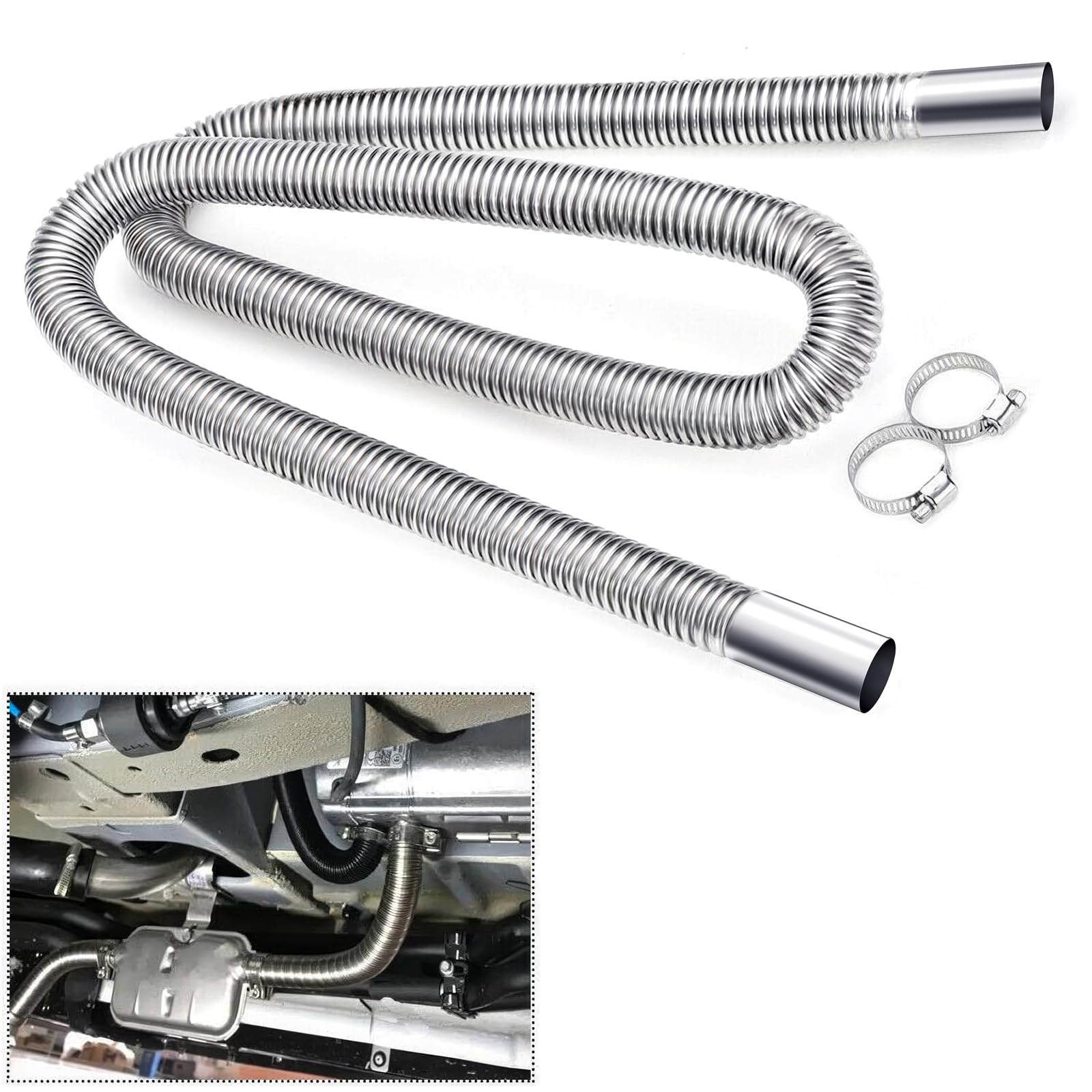 Color Tree 1 Inch Stainless Steel Exhaust Pipe Parking Air Heater Fuel Tank Diesel Gas Vent Hose Length 78 Inch