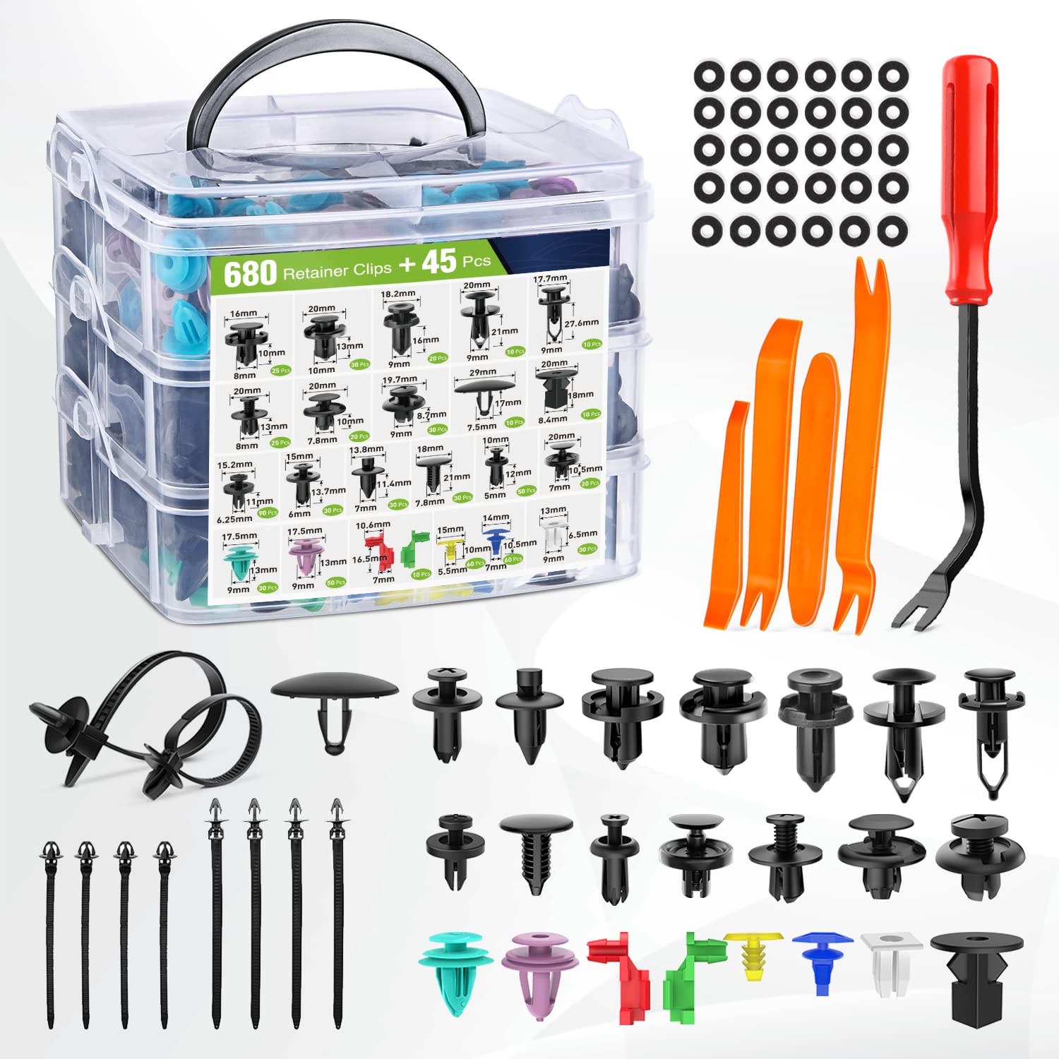 Frokom 23 Most Popular Sizes Auto Push Pin,Car Retainer Clips Fasteners Cars Body Kits-680Pcs,Fasteners Remover For Toyota Gm Ford Honda Chevy