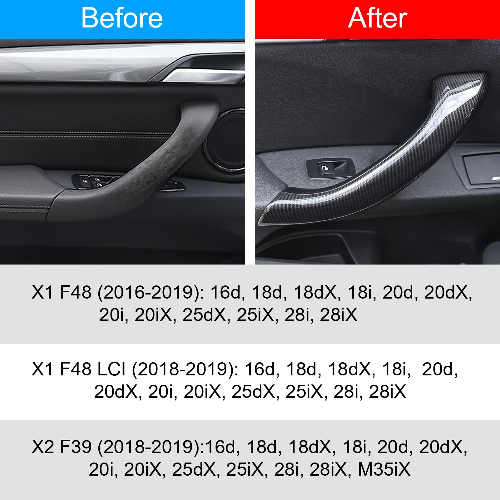 Jaronx Compatible With Bmw X1/X2 Door Handle Cover, Carbon Fiber Pattern Door Handle Outer Cover Left Side Door Handle Outer Cover Replacement Compatible With Bmw X1 F48 2016-2019, X2 F39 2018-2019