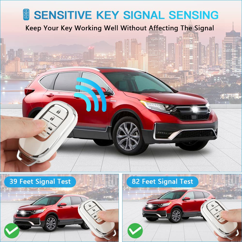 1797 Key Fob Cover For Honda Civic 2022 2023 Cr-V Hr-V Accessories Car Remote Case Shell Protector Women Men 5 Button White Silver Tpu