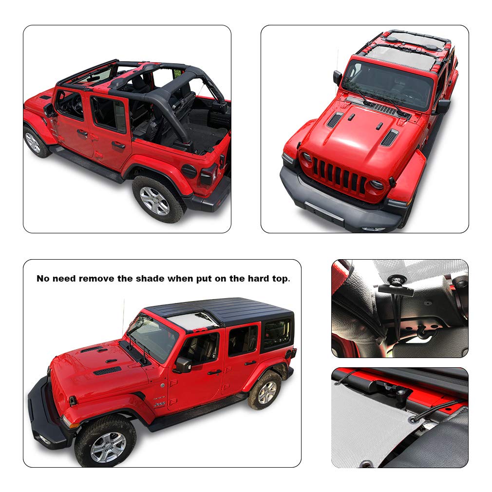Shadeidea Sun Shade Top For Jeep Wrangler, Jl (2018-2023) 4 Door Top Sunshade, Front & Rear - White Jlu Mesh Screen Cover, Uv Bl