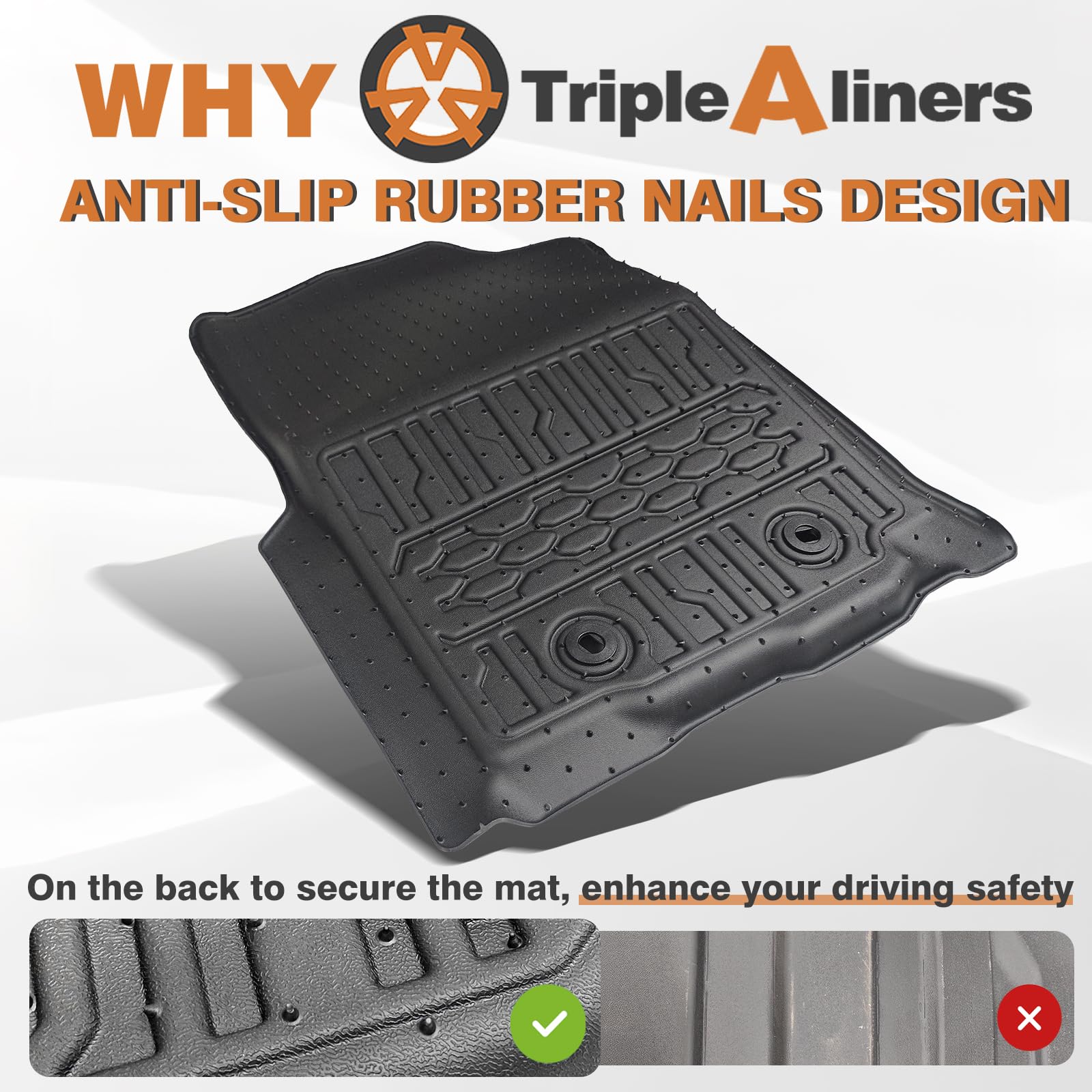 Triplealiners Floor Mats All Weather Compatible With 2018-2023 Toyota Tacoma Accessories Double Cab Front & Rear Custom Fit Tpe