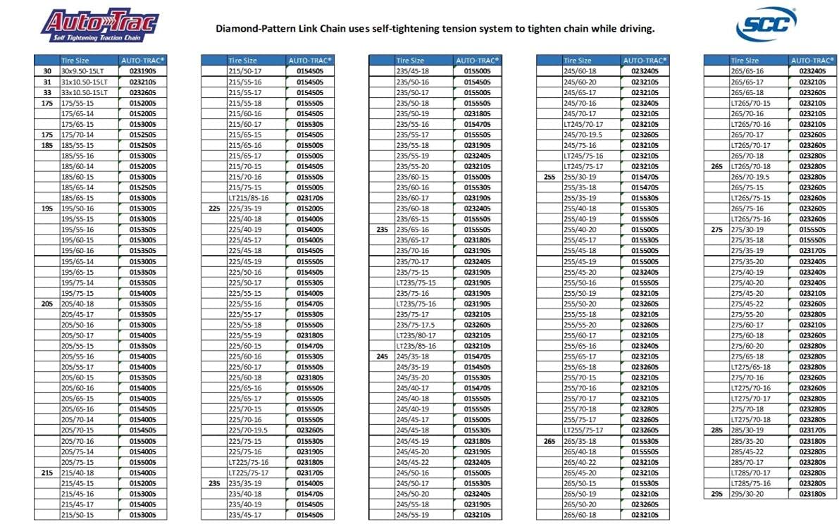 Scc Chain 0155505 Auto-Trac Tire Traction Chain - Set Of 2