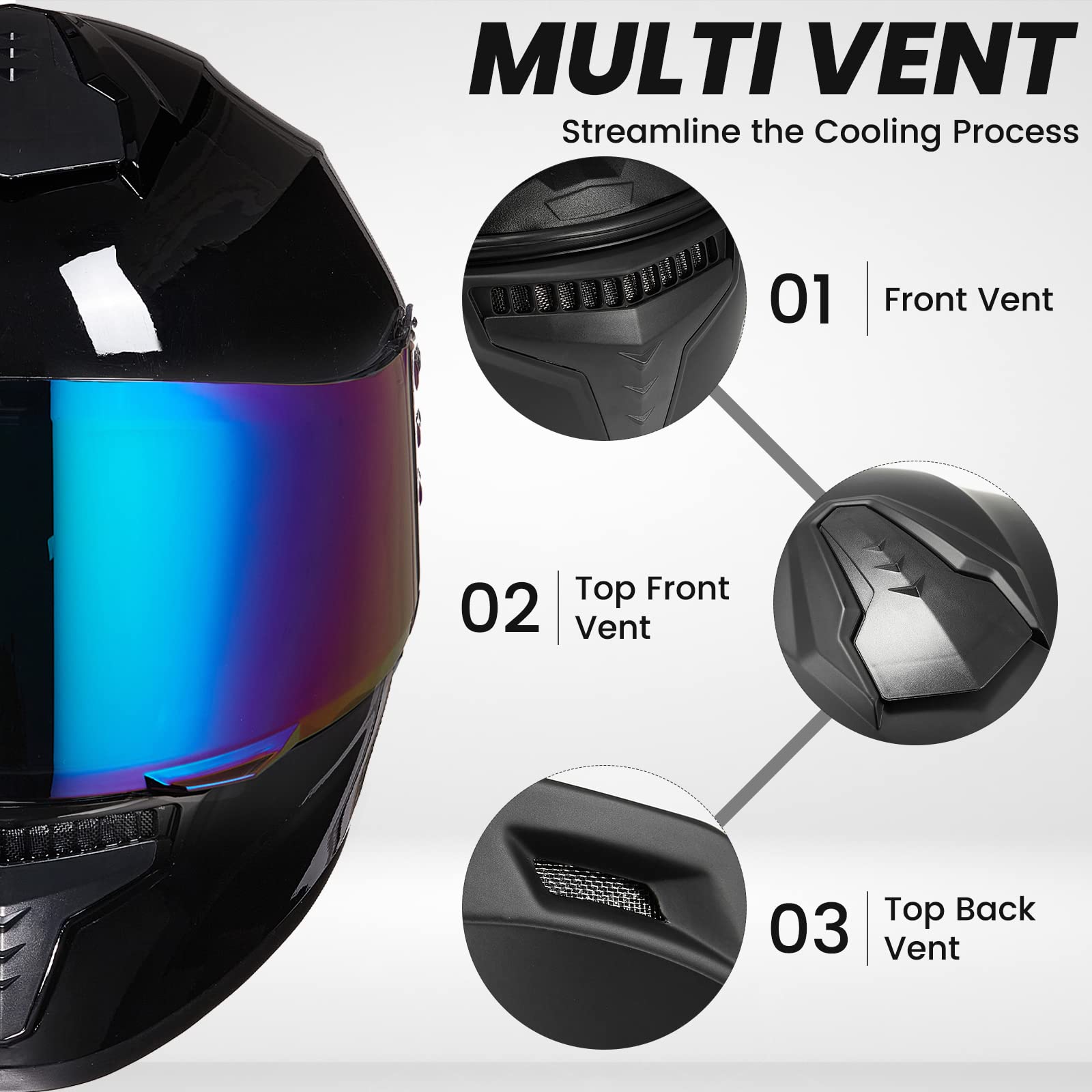 Auboa Full Face Motorcycle Helmets For Adults Men And Women Dot Street Bike Racing Helmet With Tinted Visor Model Md-813 (Gloss