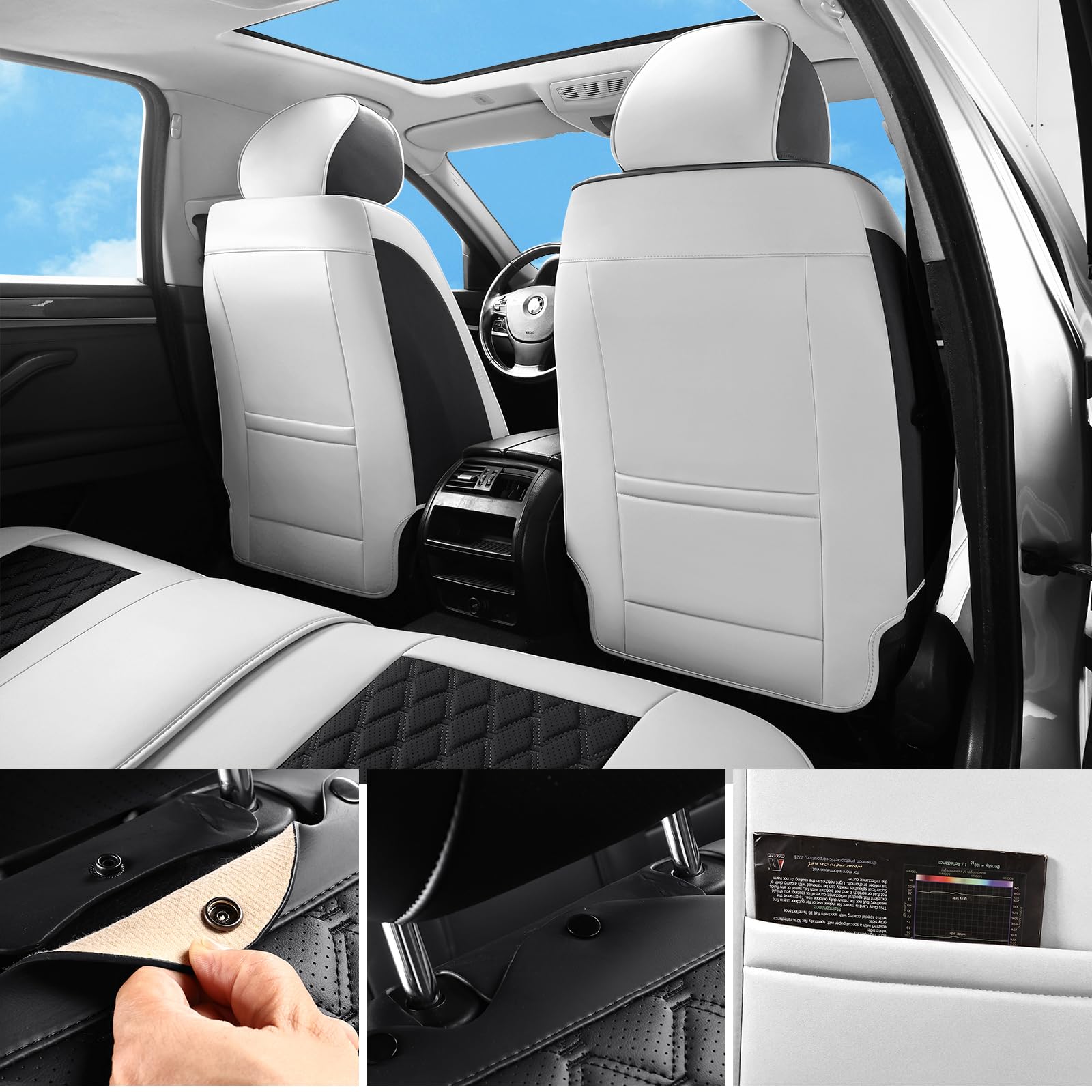 Sxikin Car Seat Covers Full Set, Luxury Leather Waterproof Non-Slip Seat Protector Universal Fit For Most Cars Suvs Trucks Pick-