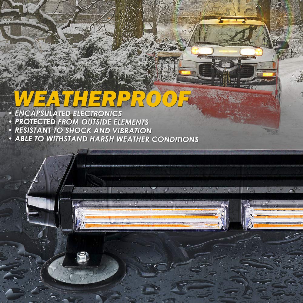 Xprite Amber Cob Led Rooftop Strobe Flashing Light Bar Double Side 21 High Visibility Emergency Hazard Warning Beacon Lights W/Magnetic Base For Safety Vehicles Tow Trucks Pickup Cars Snowplow