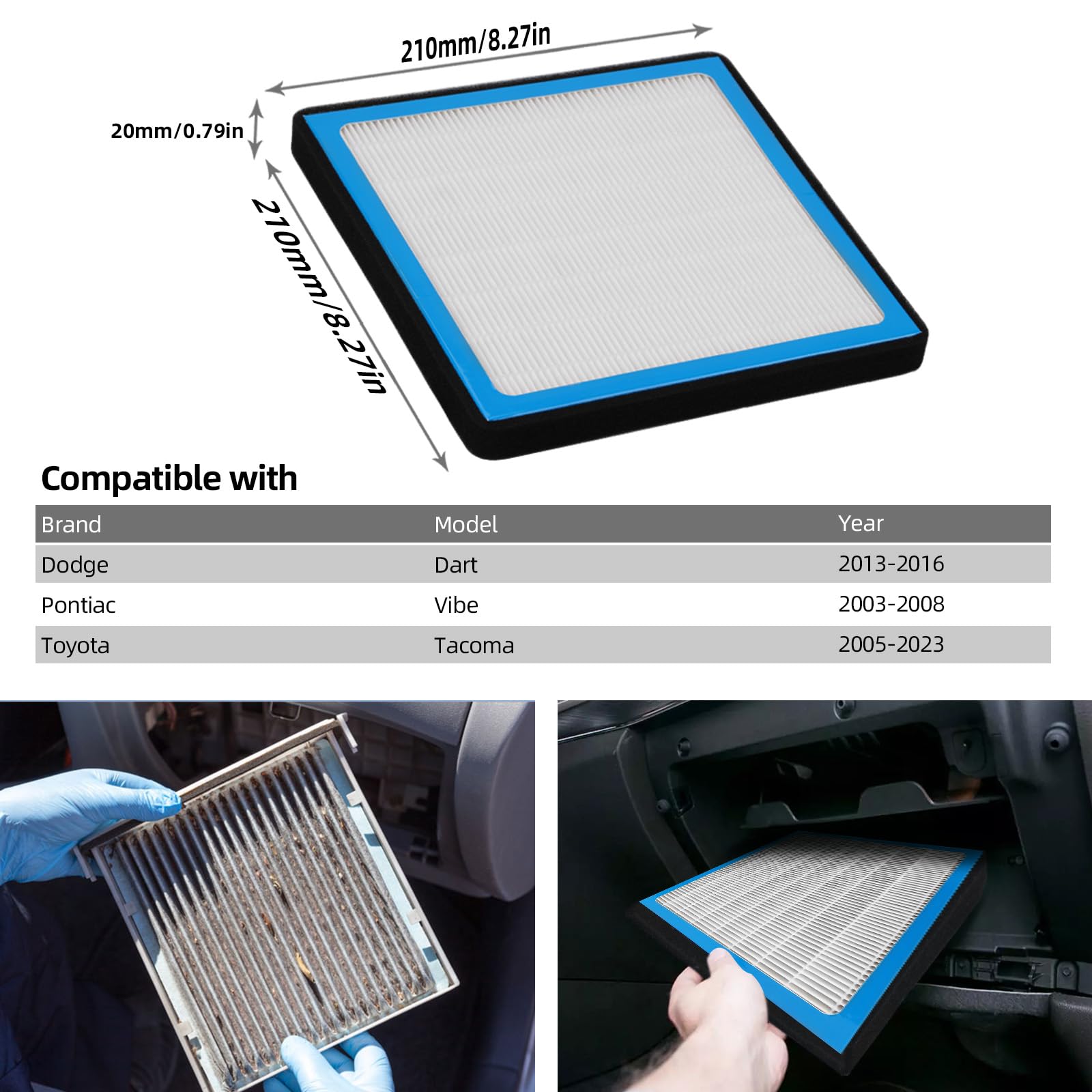 CF10374 Cabin Air Filter Compatible with Toyota 05-23 Tacoma, Dodge 13-16 Dart, Pontiac 03-08 Vibe Replaces #87139YZZ09 OEM Repl