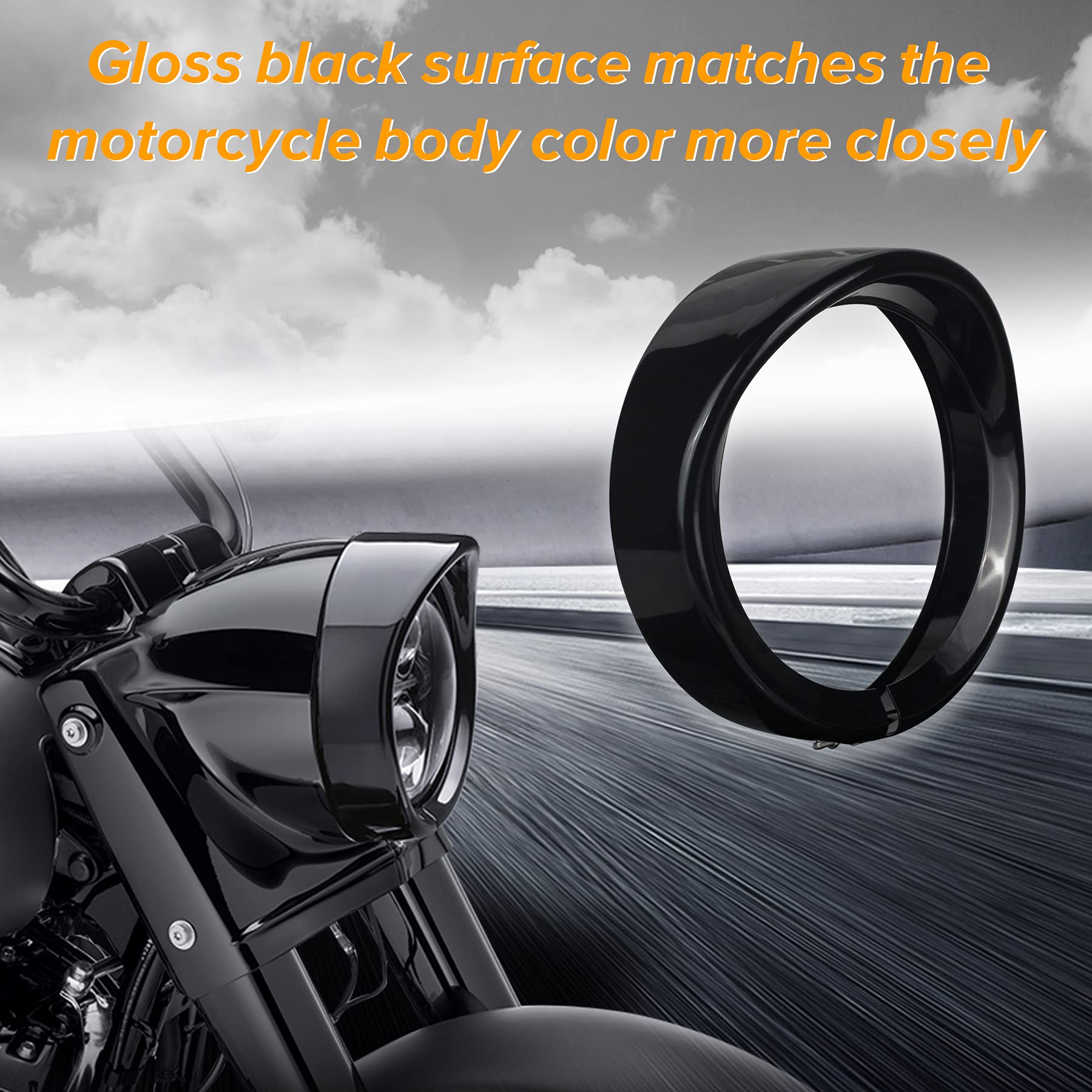Nthreeauto 7 Headlight Visor Trim Ring Gloss Black Motorcycle Headlamp Frenched Rings Decorate Accessories Compatible With Harley Road King Electra Glide Heritage Softail Touring (Gloss Black)