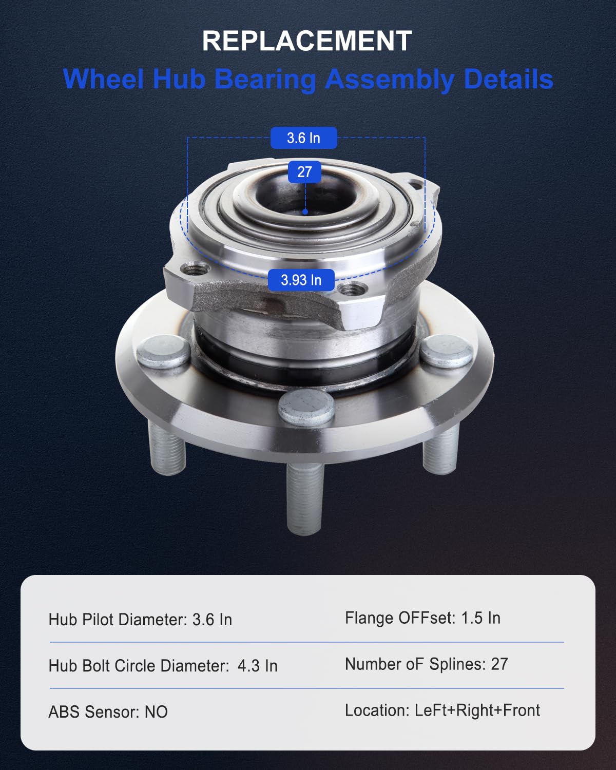 ECCPP Replacement For Wheel Bearing Hub 513225 Front Axle 5 Lugs For Chrysler 300 2005-2009, For Dodge Charger 2007-2009, For Do