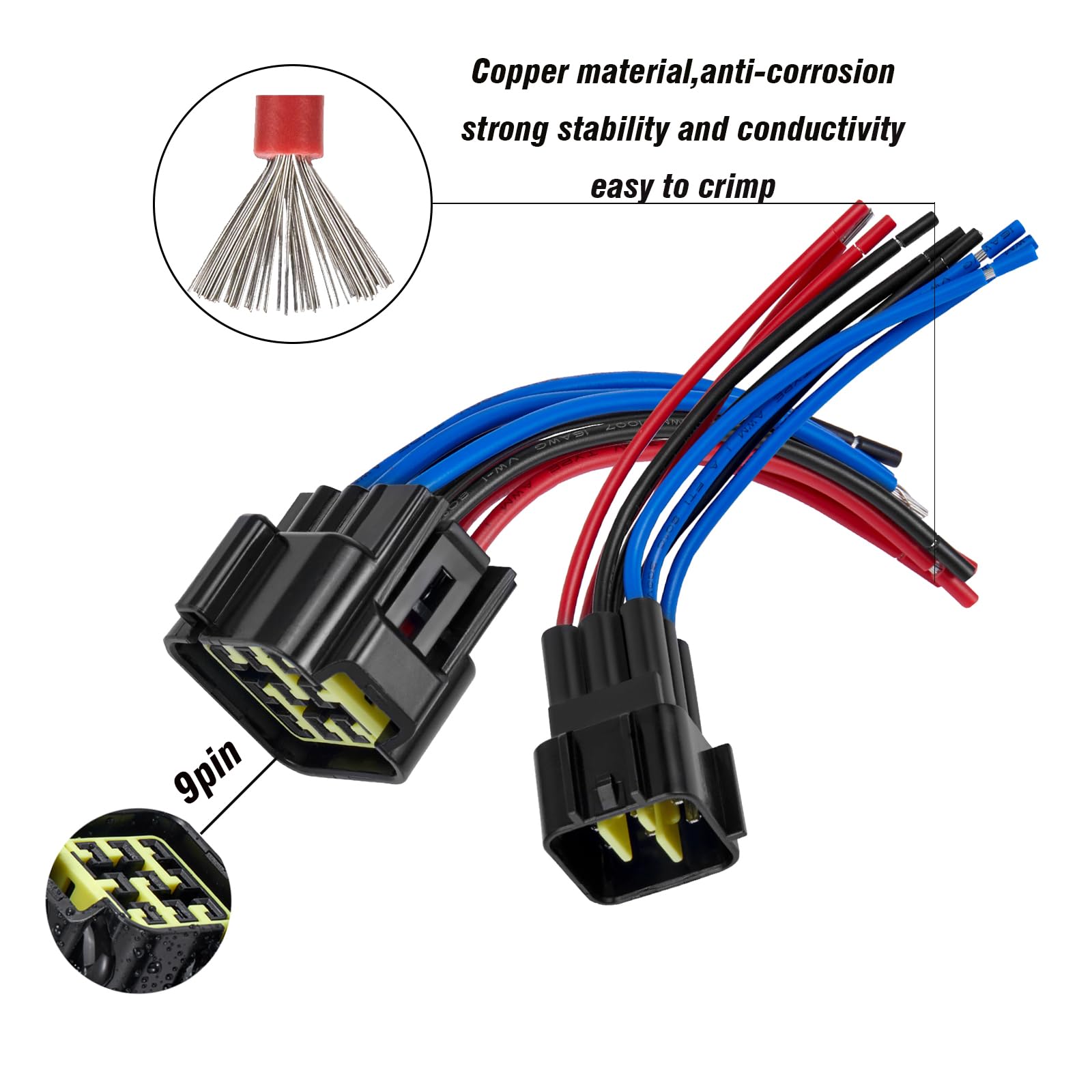 Zhofonet 9 Pin Waterproof Connector,Waterproof Electrical Car Auto Wire Connector,16Awg Male Female Quick Disconnect Wire Connec