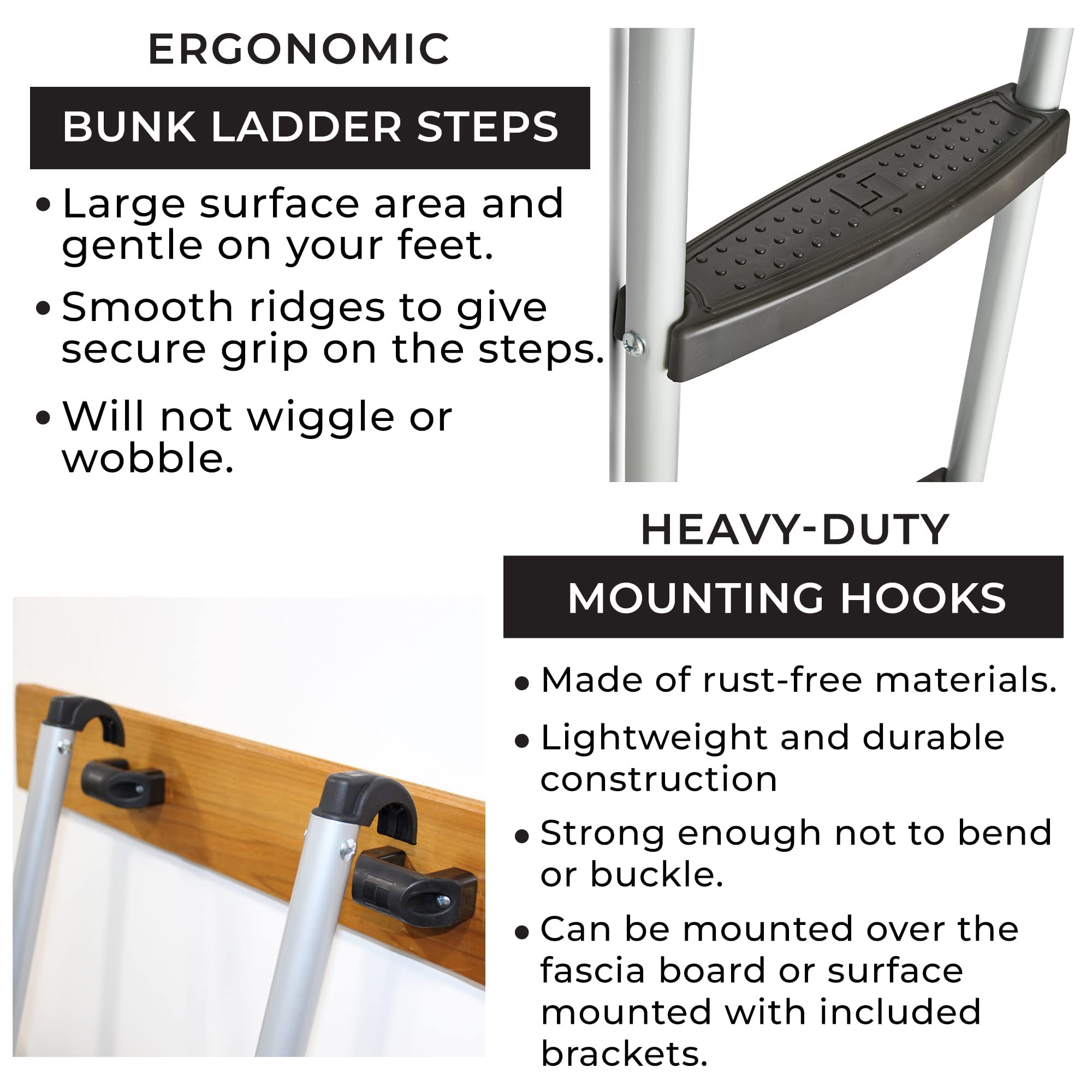 Stromberg Carlson Interior Bunk Ladder, Kd, Rv Bunk Ladder, Bunk Bed Ladder With Injection Molded Treads, Hooks And Mounting Hardware Included, Can Be Used As Dorm Loft Ladder - Black 60