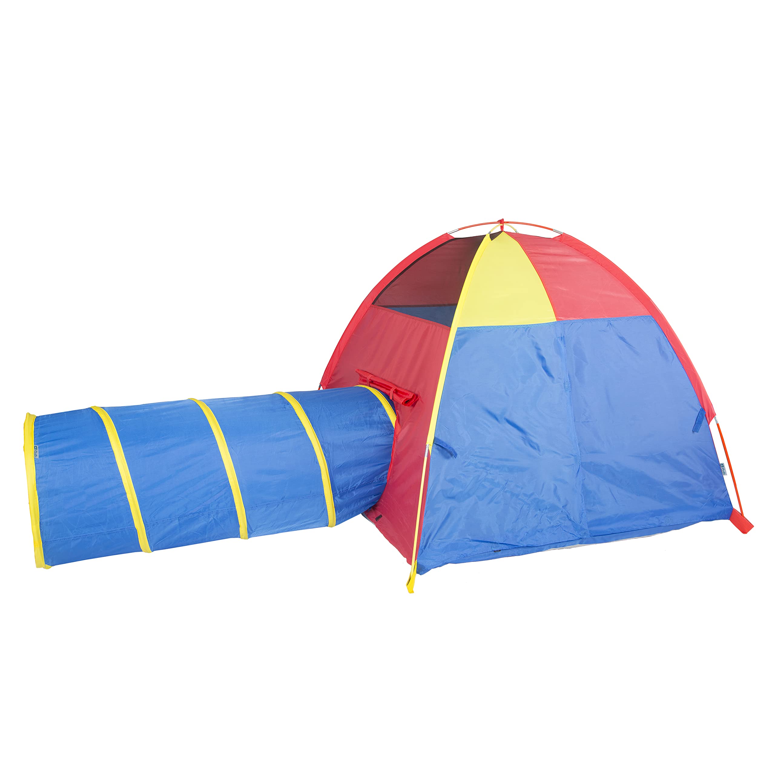 Pacific Play Tents 20414 Kids Hide-Me Dome Tent And Crawl Tunnel Combo For Indoor/Outdoor Play Red/Yellow/Blue Large